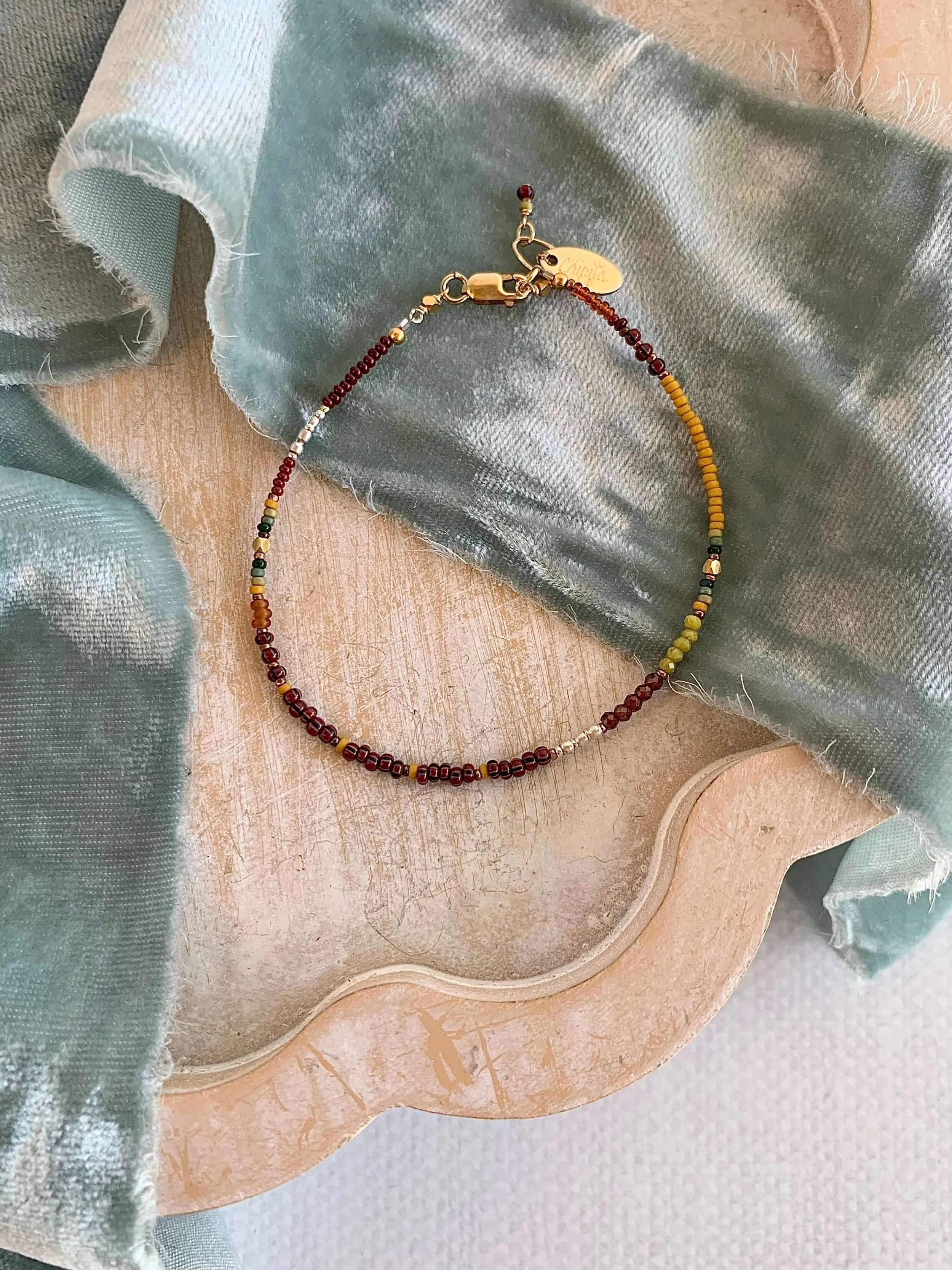 Seraphinite, Vintage Bead, Brown Quartz, Gold Fill Bracelet