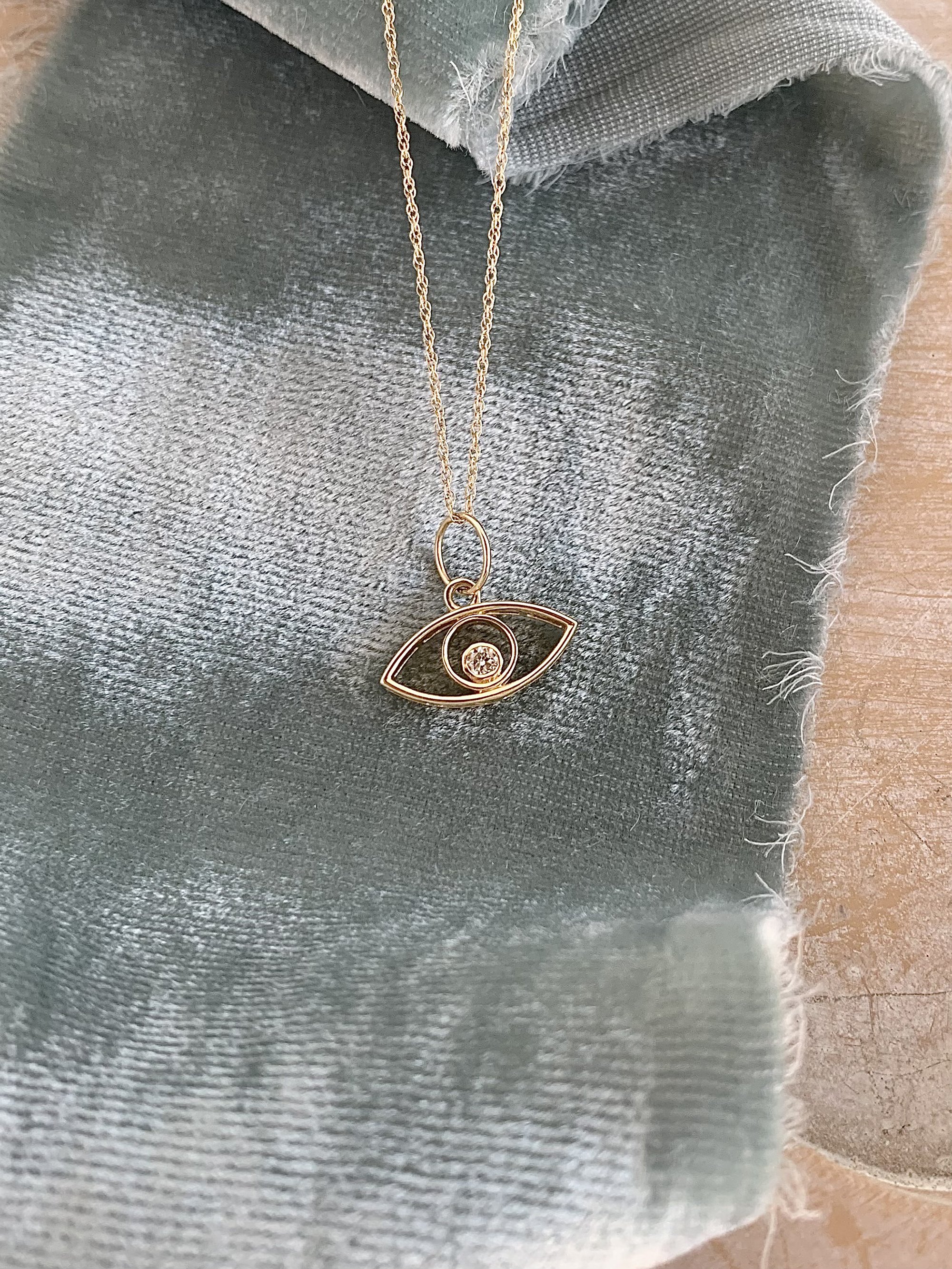 Open Evil Eye Diamond 14k Yellow Gold Necklace