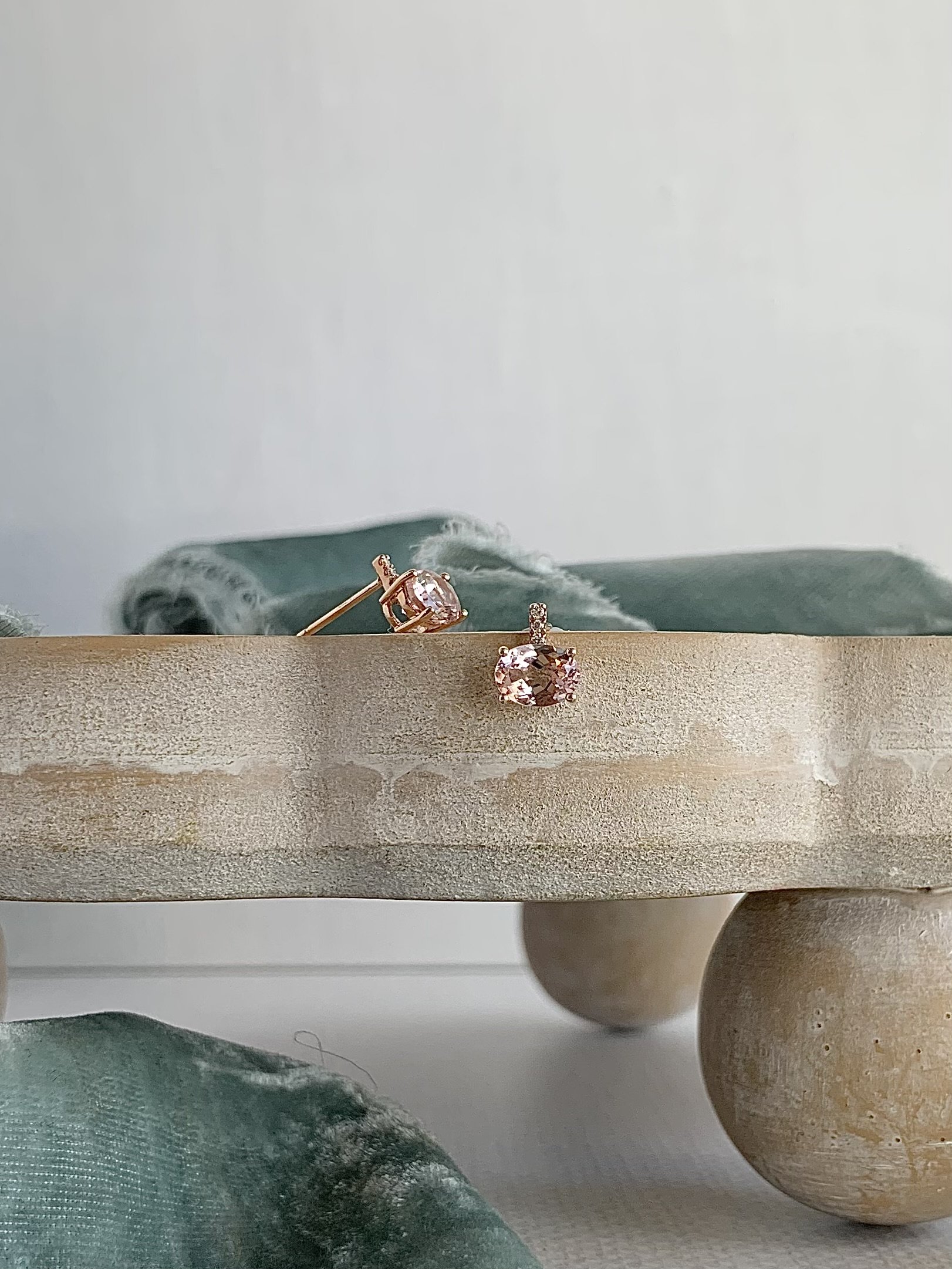 Damsel Morganite Diamond 18k Rose Gold Stud Earrings