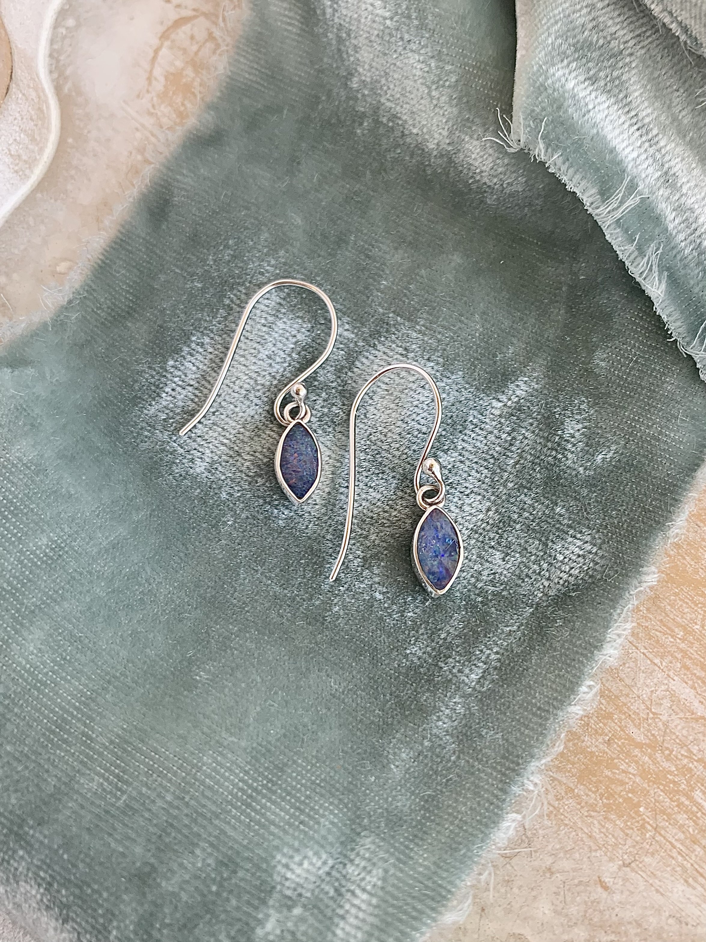 Marquise Natural Opal Silver Earrings