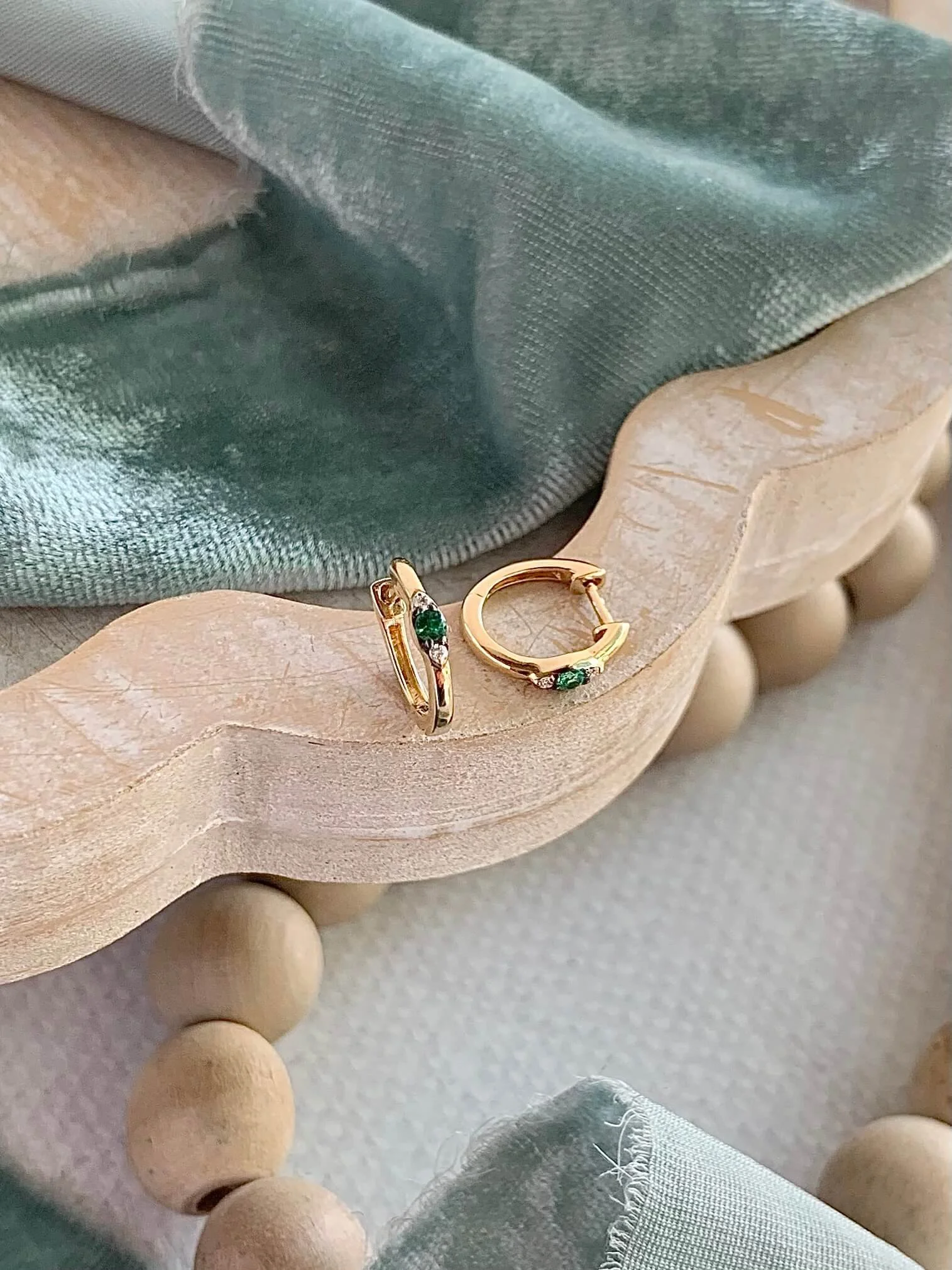 Emerald See Diamond 14k Yellow Gold Huggie Earrings