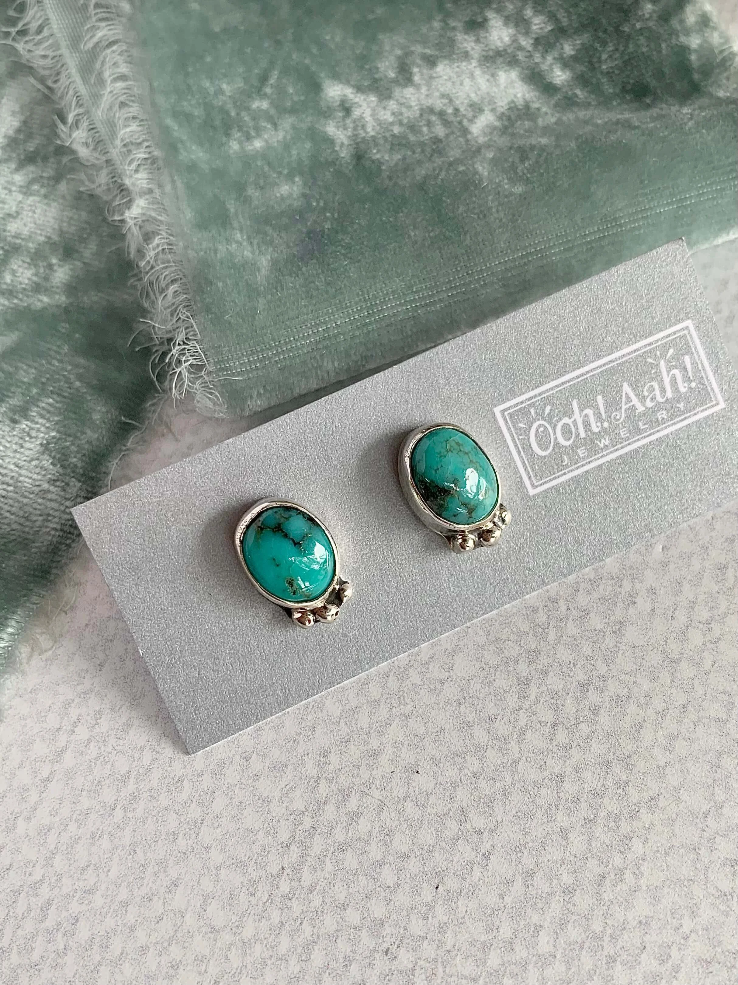 Native Made Turquoise Silver Stud Earrings