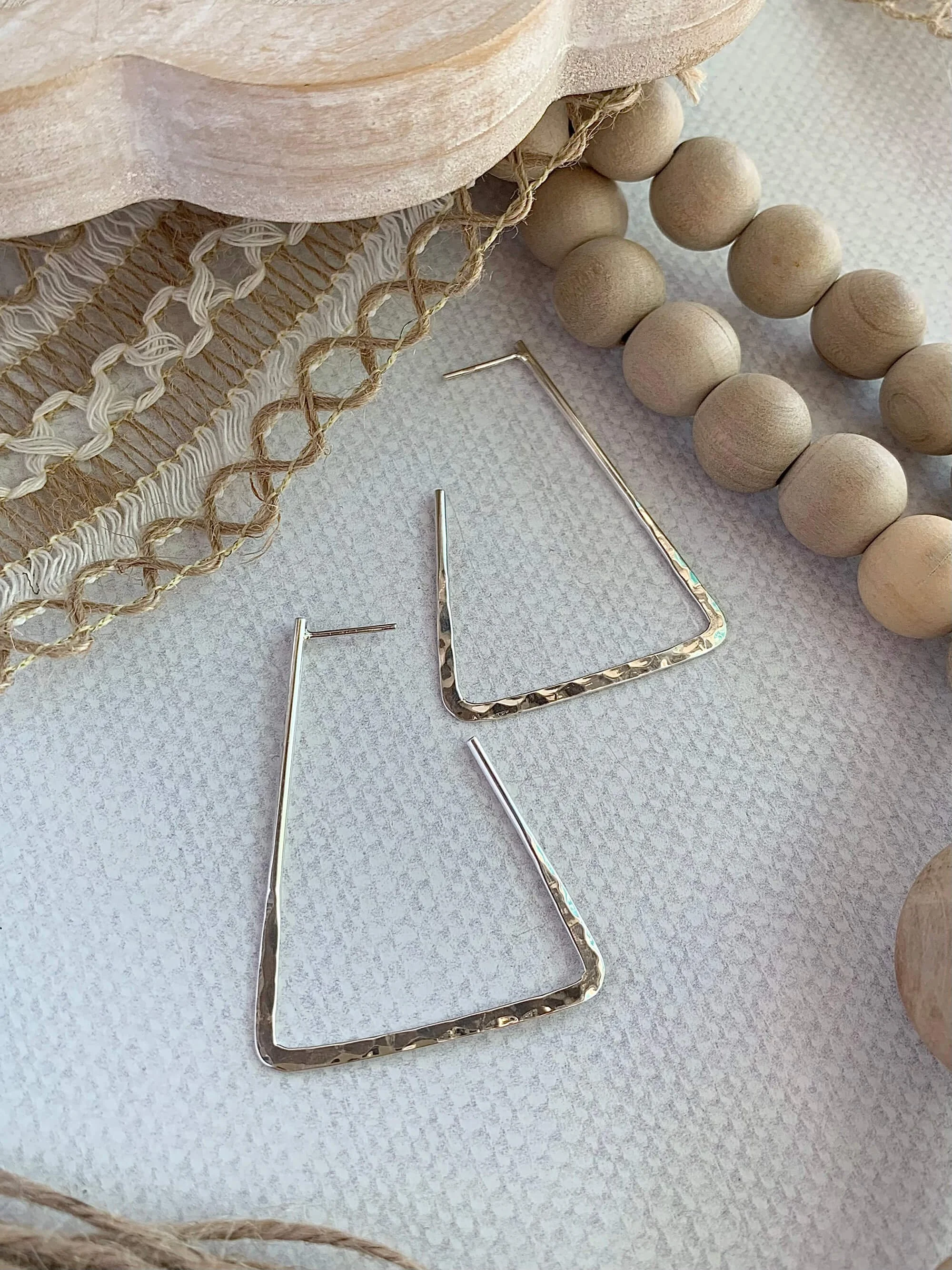 Angles Hammered Silver Post Hoop Earrings