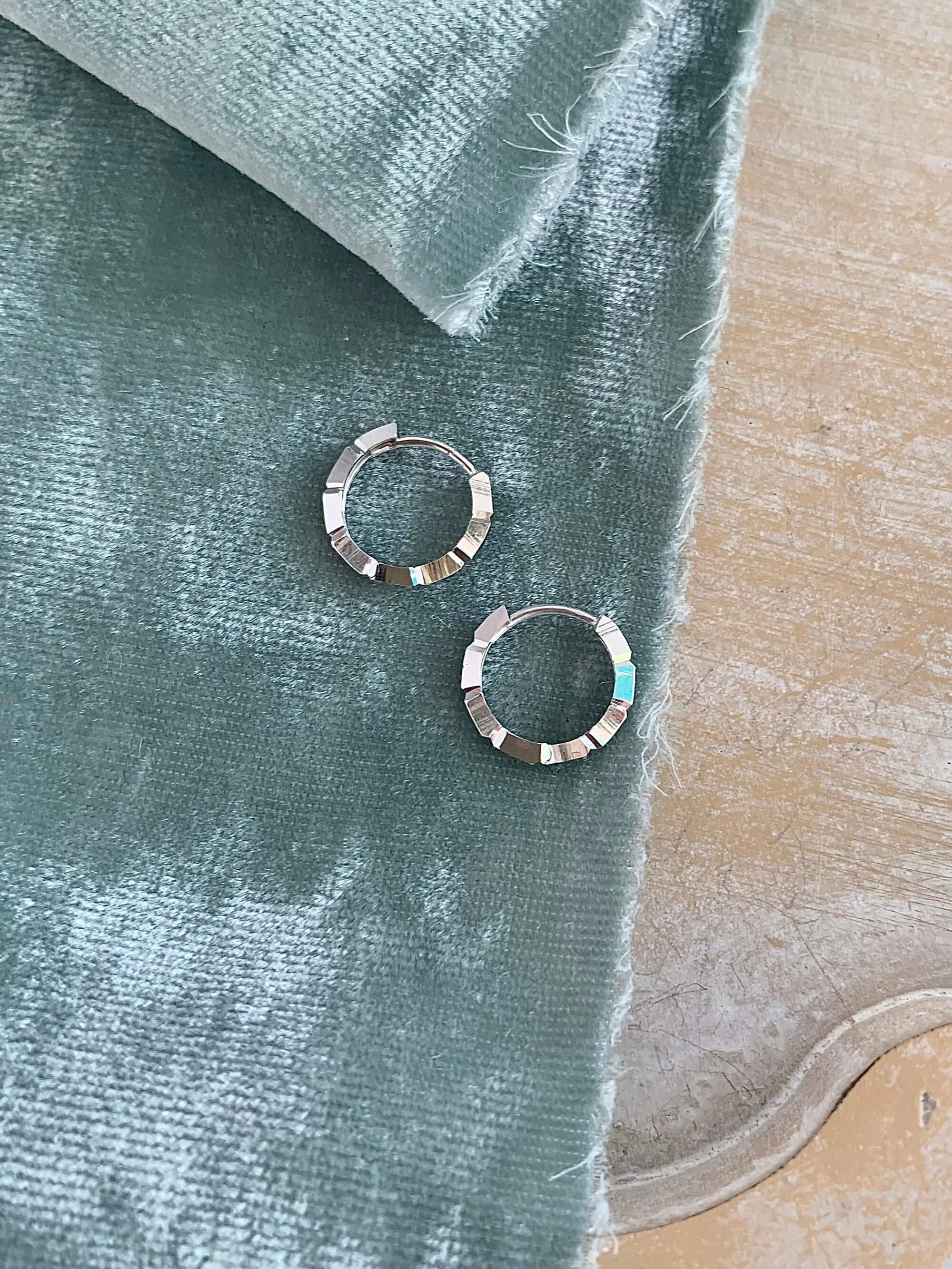 Faceted Sparkle 14k White Gold Huggie Earrings