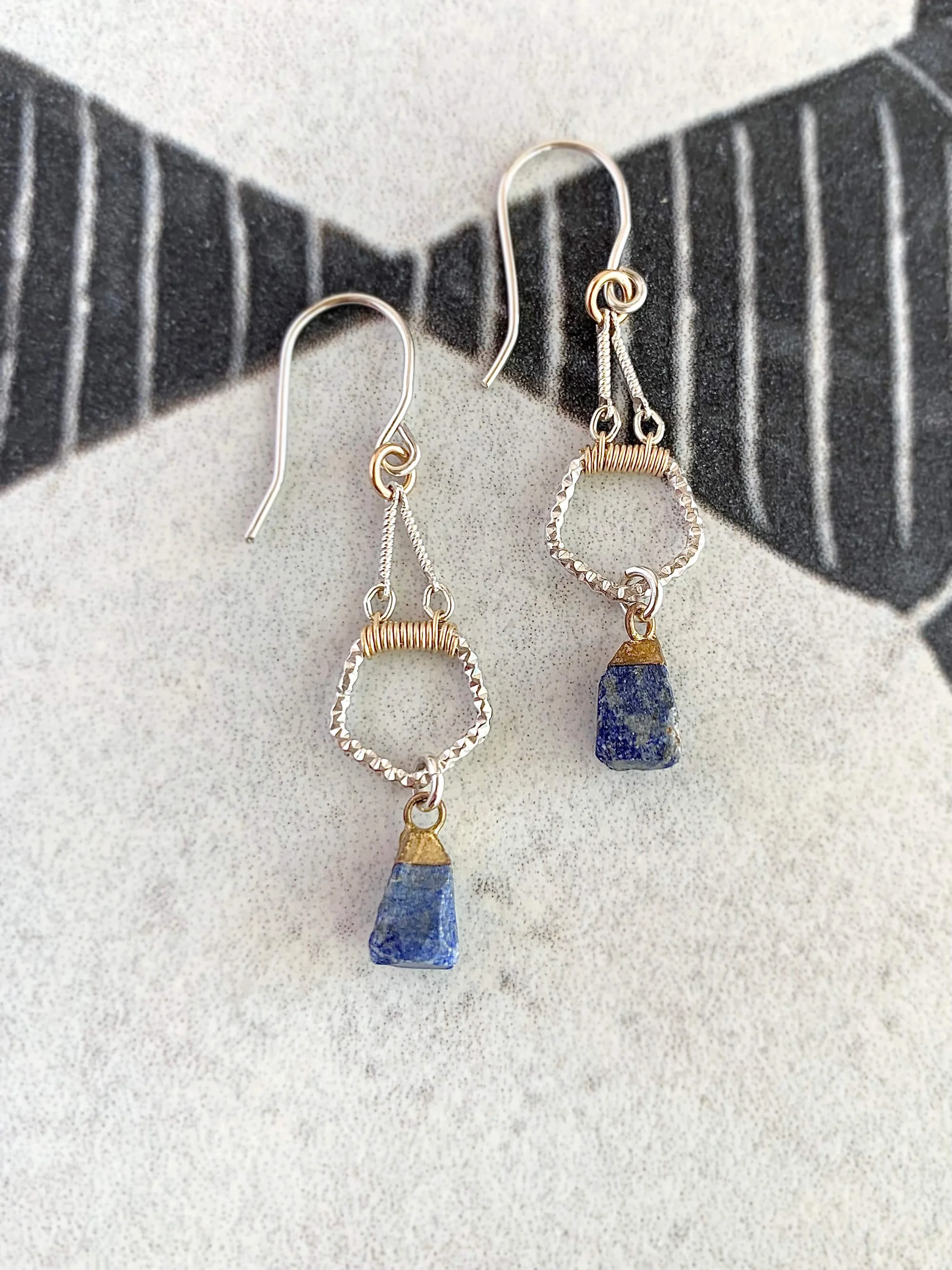 Lapis Tiered Mixed Metal Earrings