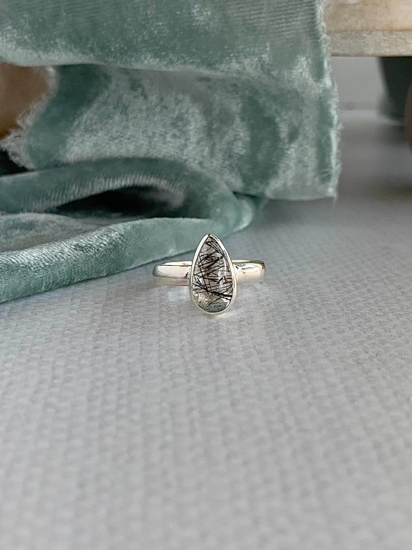 Awakening Black Rutile Quartz Silver Ring