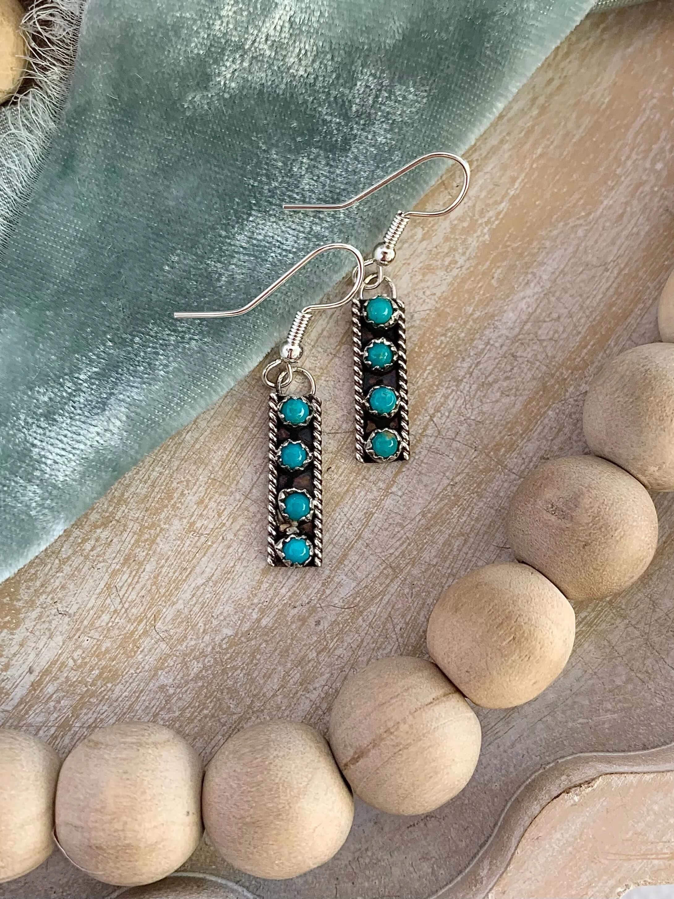 Native Made Turquoise Bar Silver Earrings