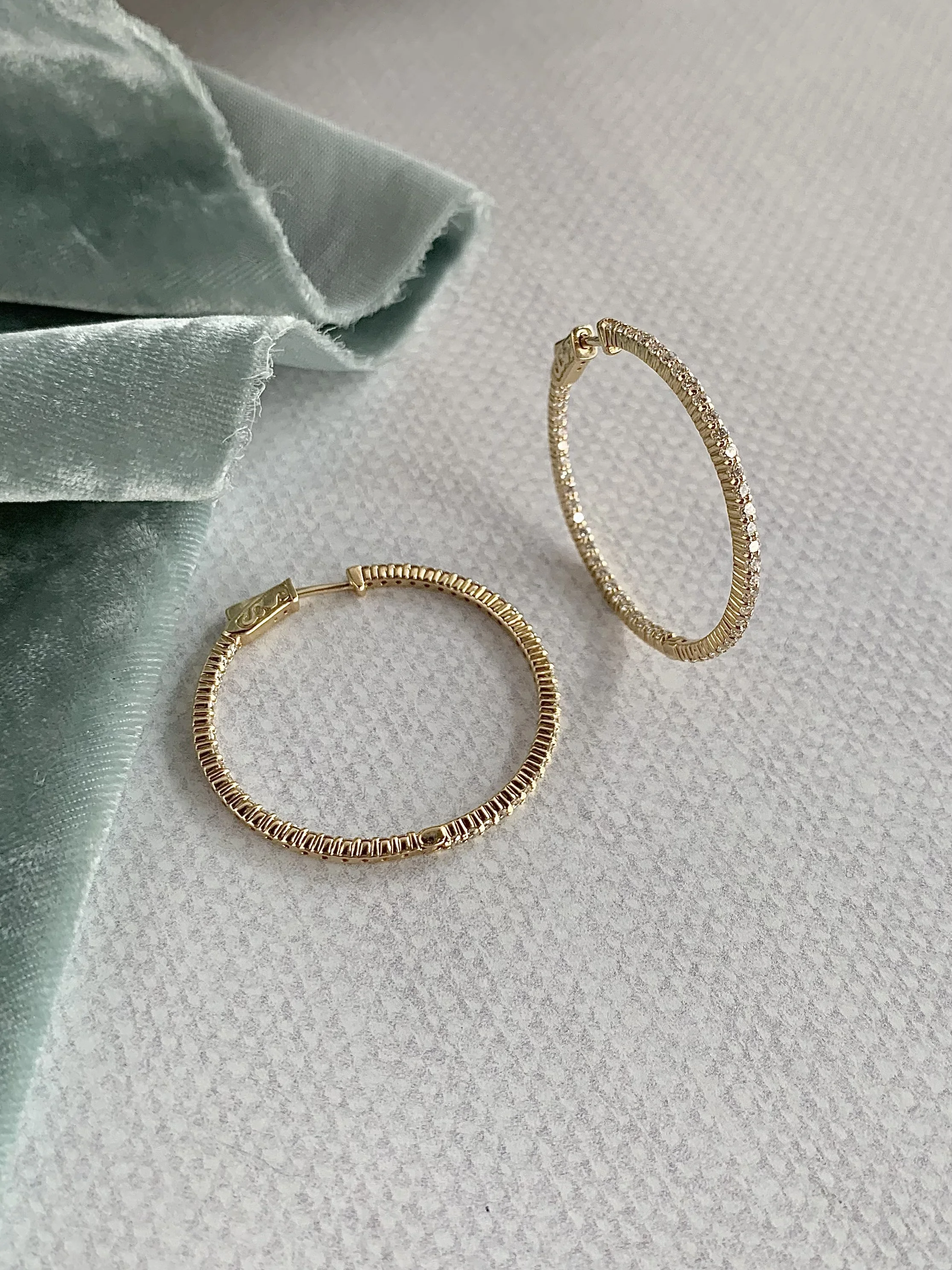 Bold 1.5-inch 2 Carat Lab Diamond 14k Yellow Gold Hoop Earrings