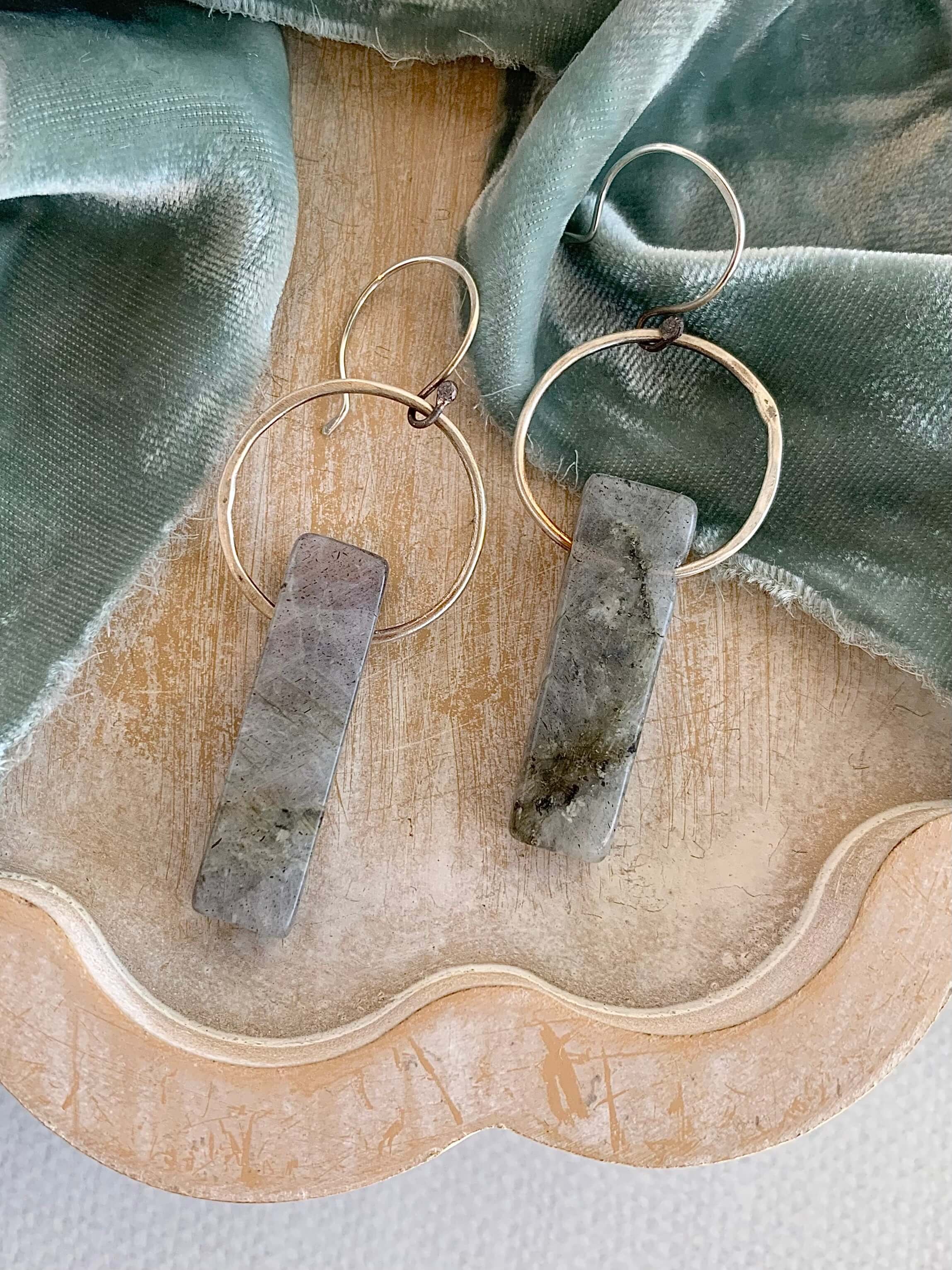 Labradorite Bar Silver Earrings