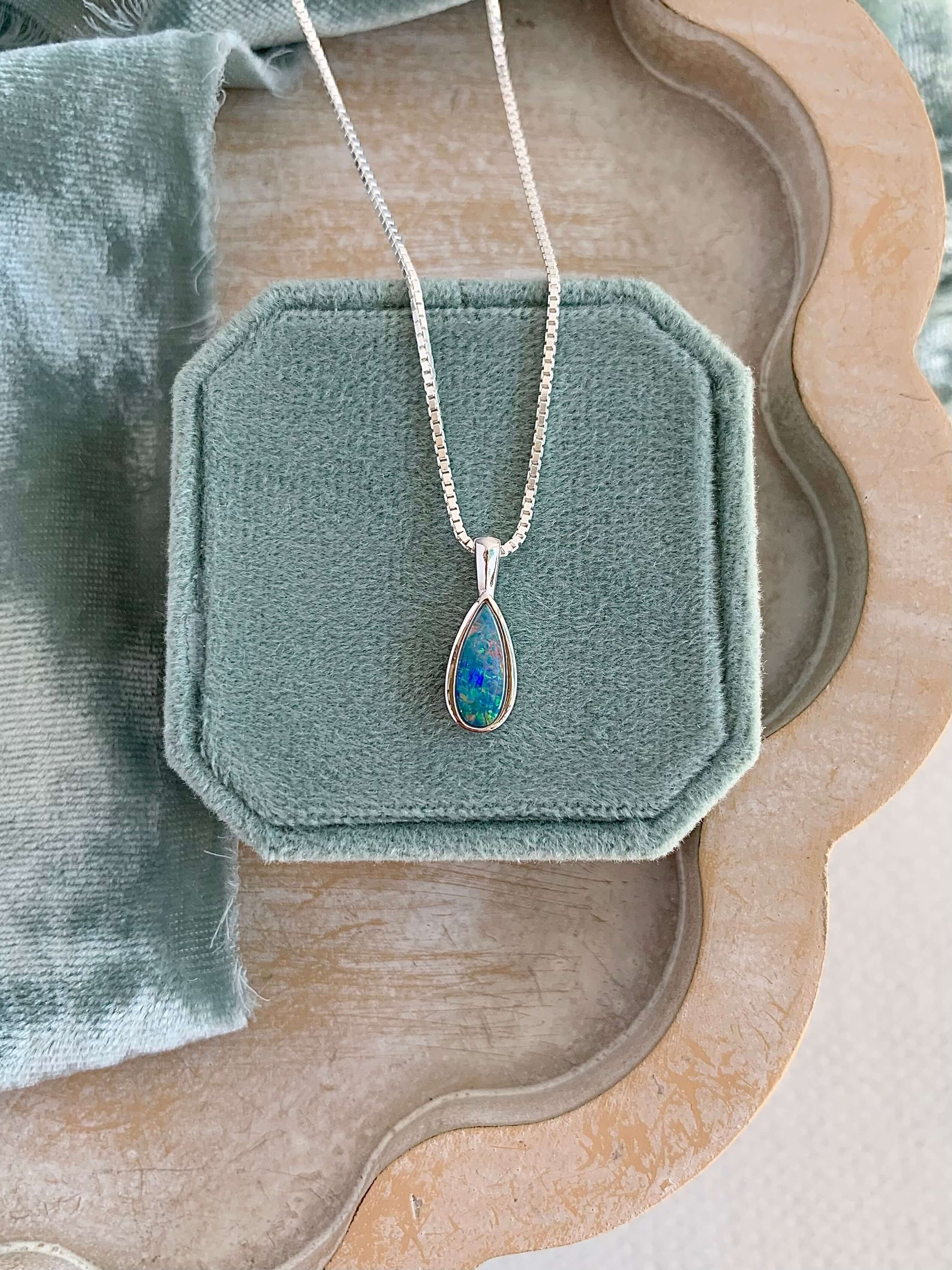 Ocean Blue Opal Silver Necklace