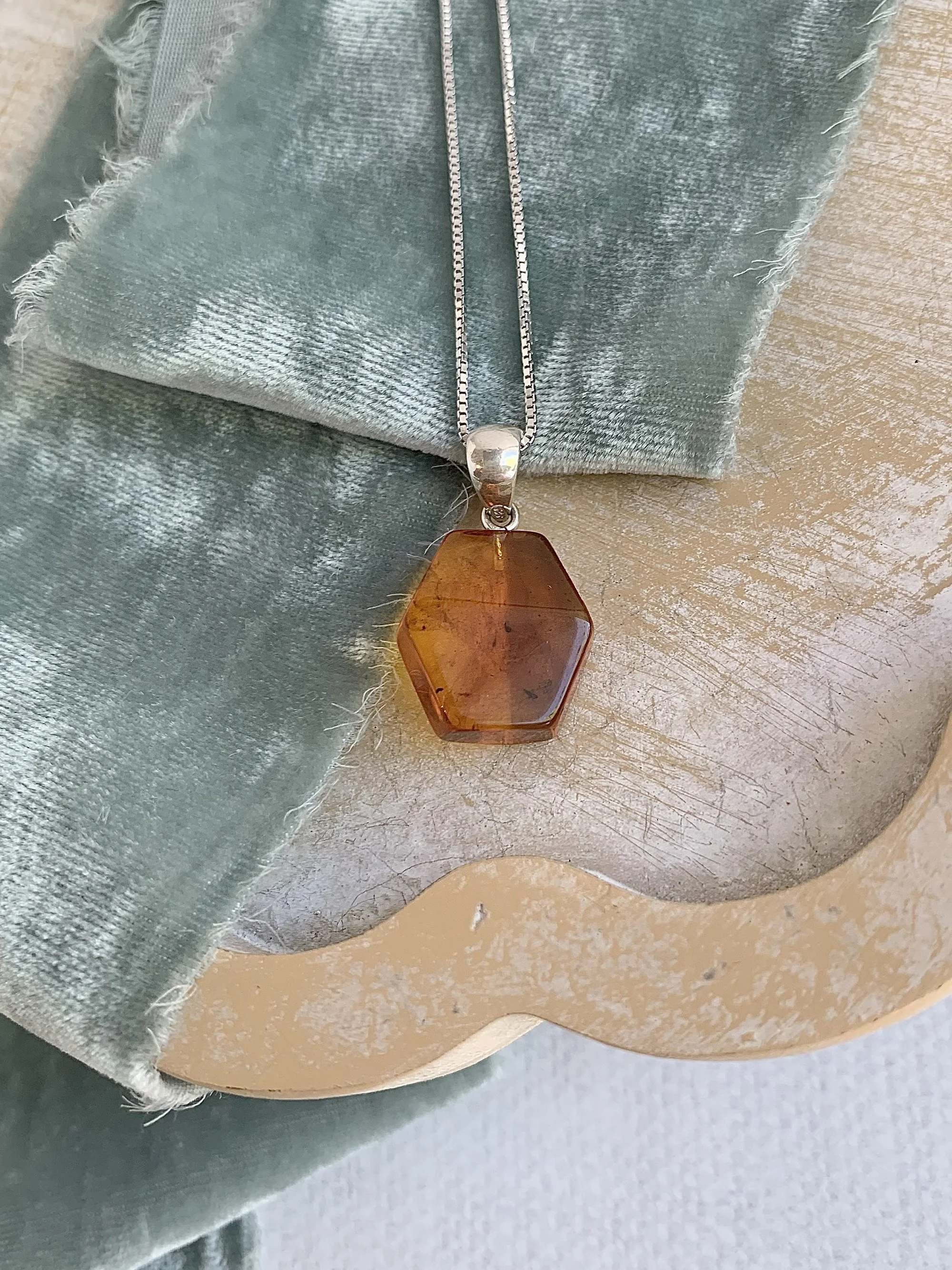 Hex Amber Silver Necklace