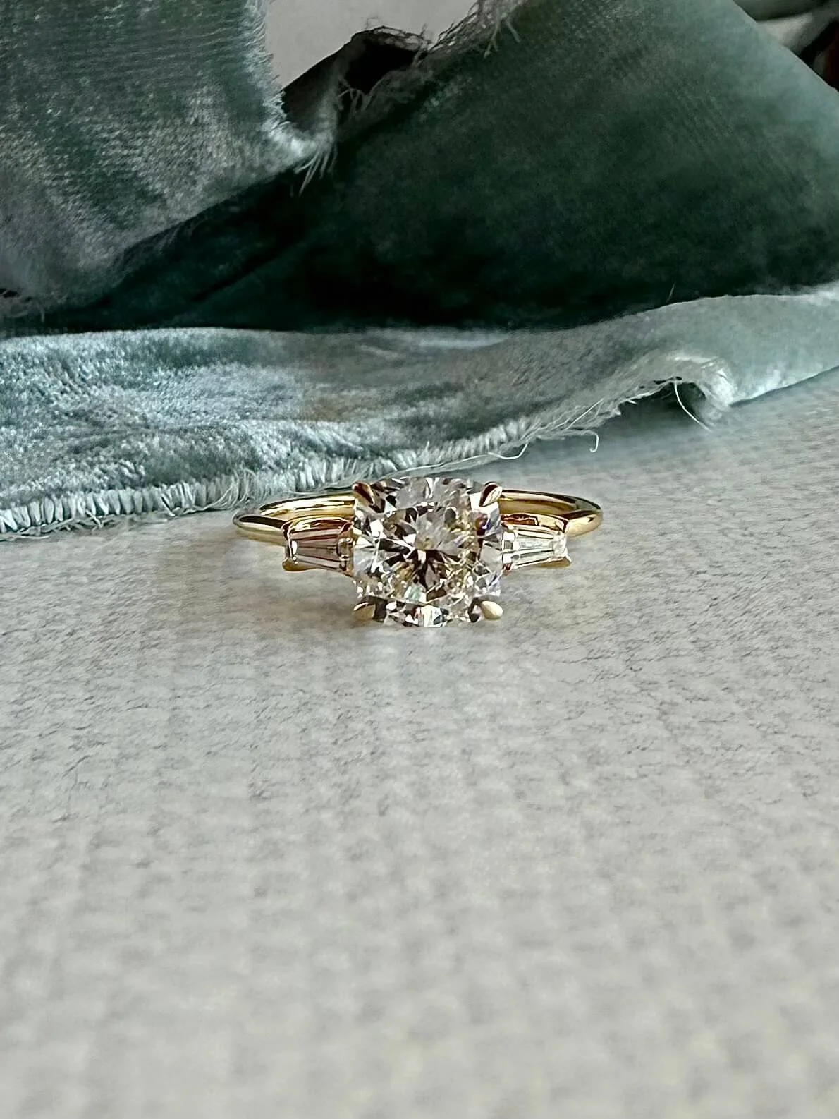 Gianna Cushion Cut 2.49ct Lab Diamond Tapered Accent 14k Yellow Gold Engagement Ring