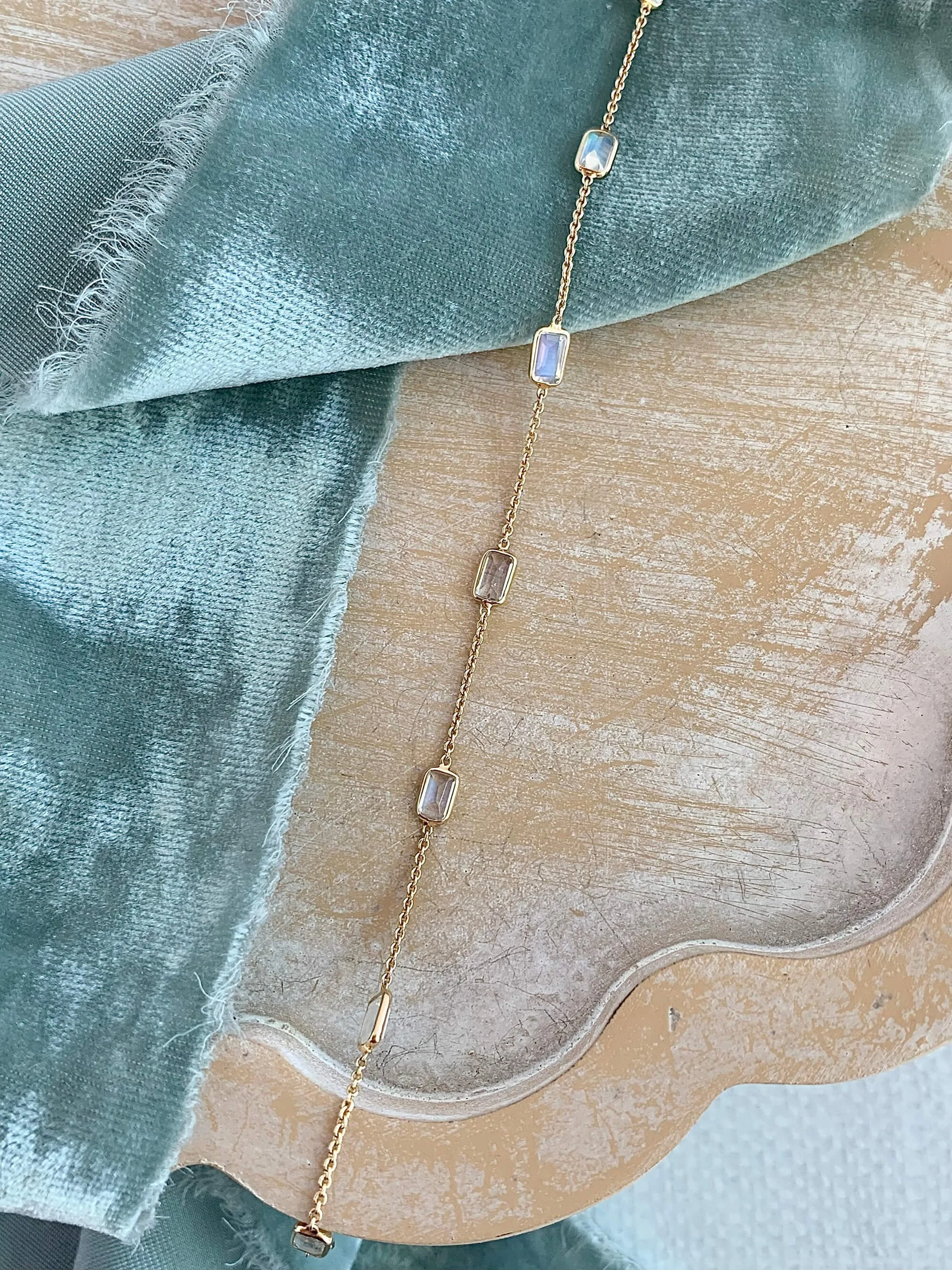 Rainbow Moonstone Stations 14k Yellow Gold Bracelet