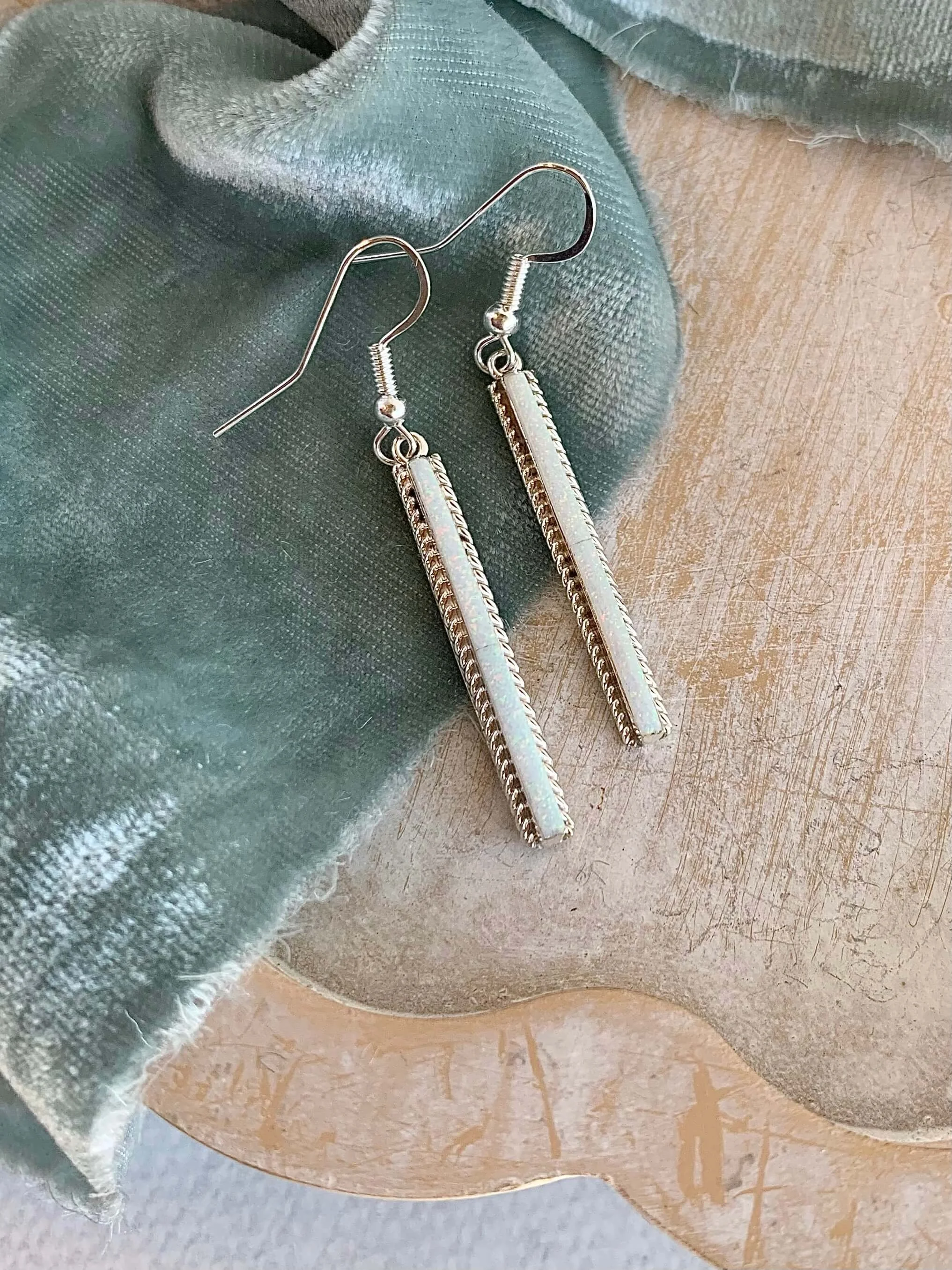 Snowy Opal Silver Earrings