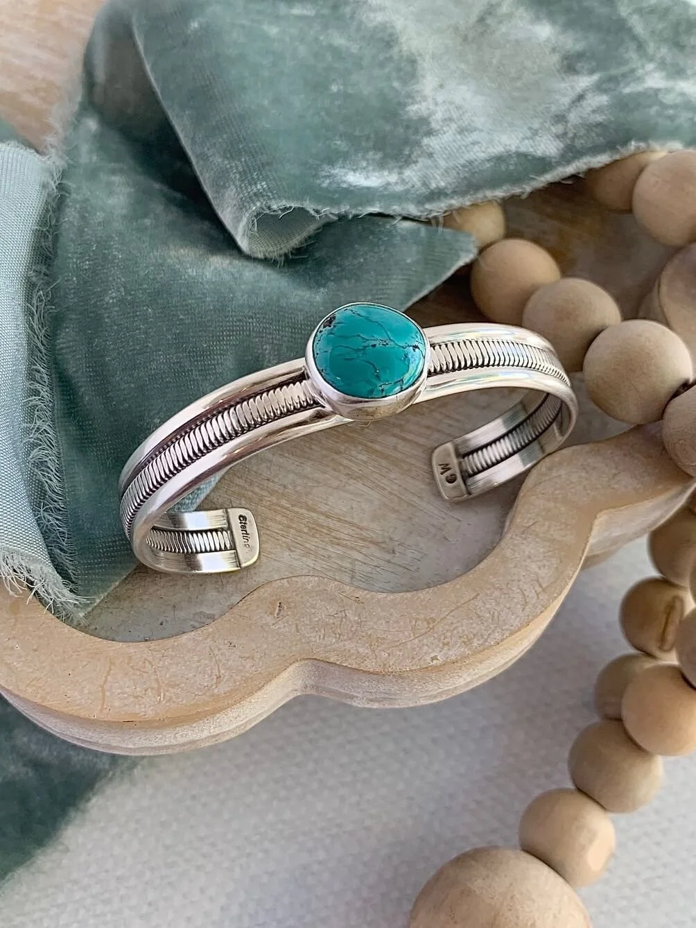 Singular Turquoise Native Made Silver Cuff