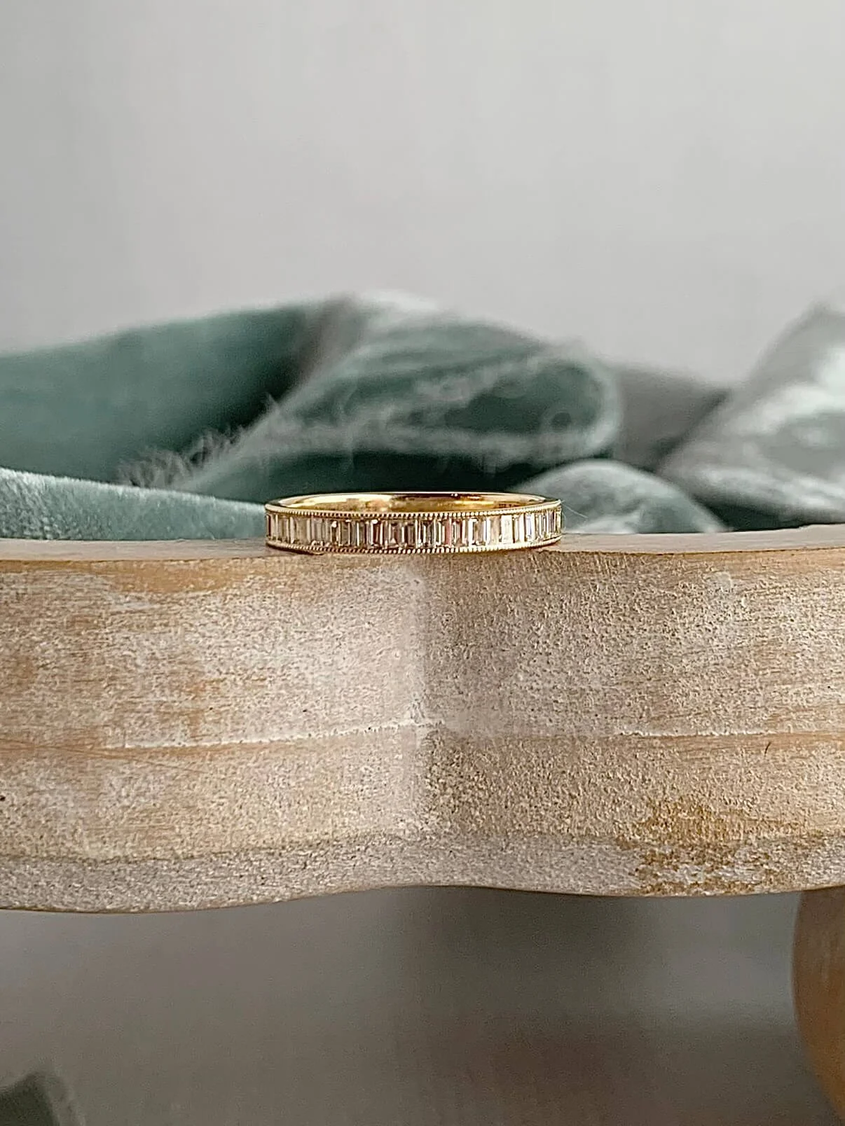 Stacked Baguette Diamond 14k Yellow Gold Wedding Band
