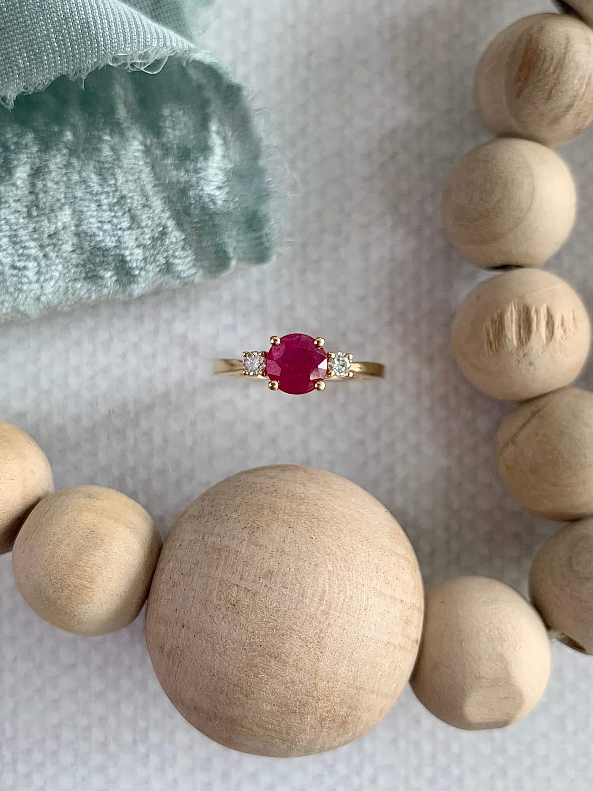 Ruby & Diamond Trio 14k Yellow Gold Engagement Ring