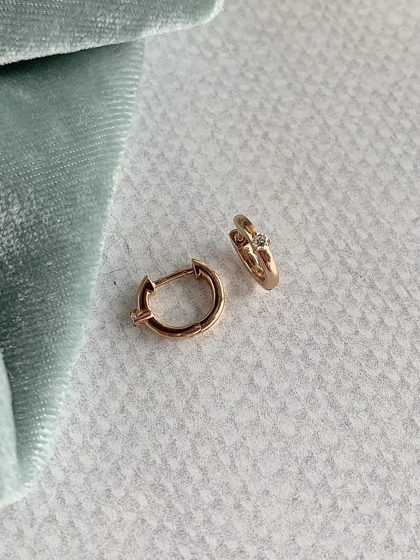 Single Diamond 14k Rose Gold Huggie Earrings