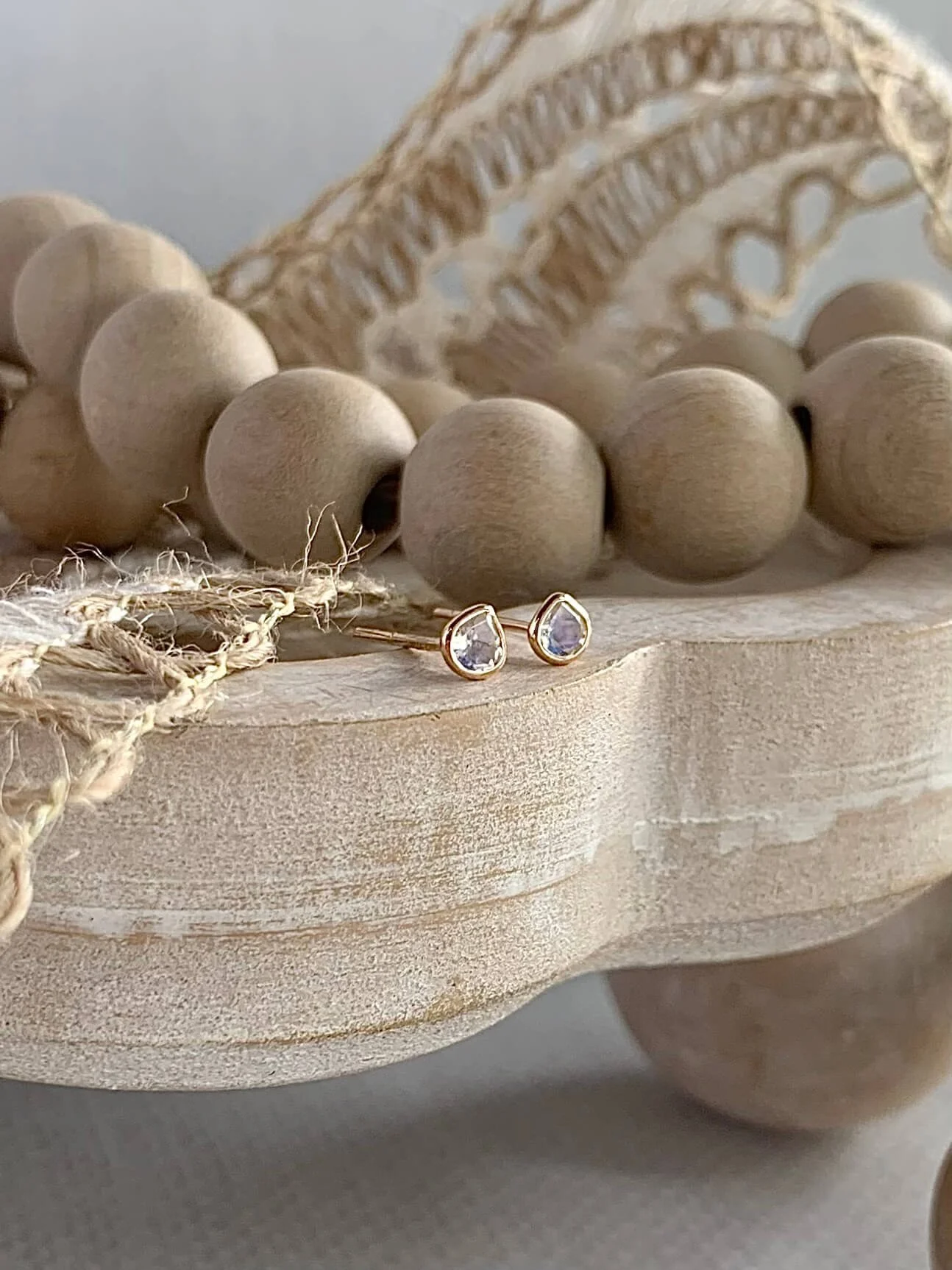 Dainty Moonstone 14k Yellow Gold Stud Earrings