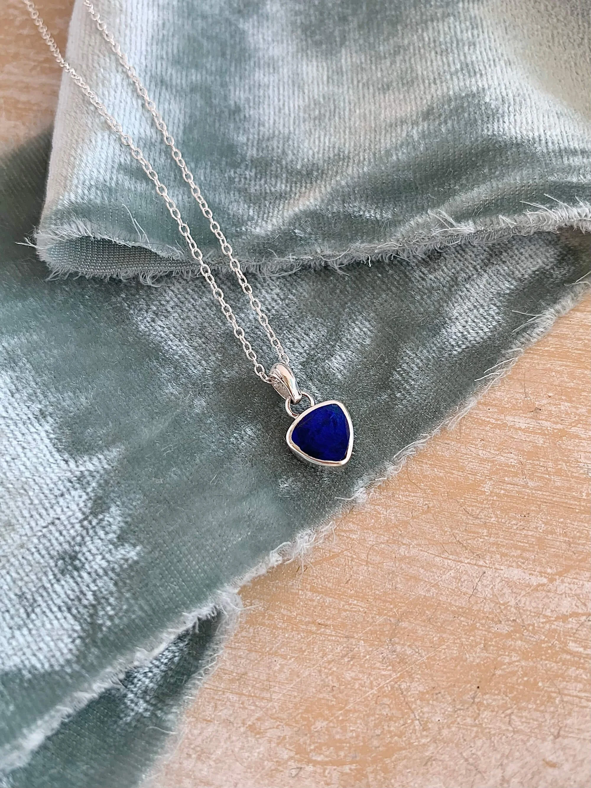Dainty Bright Blue Opal Silver Necklace