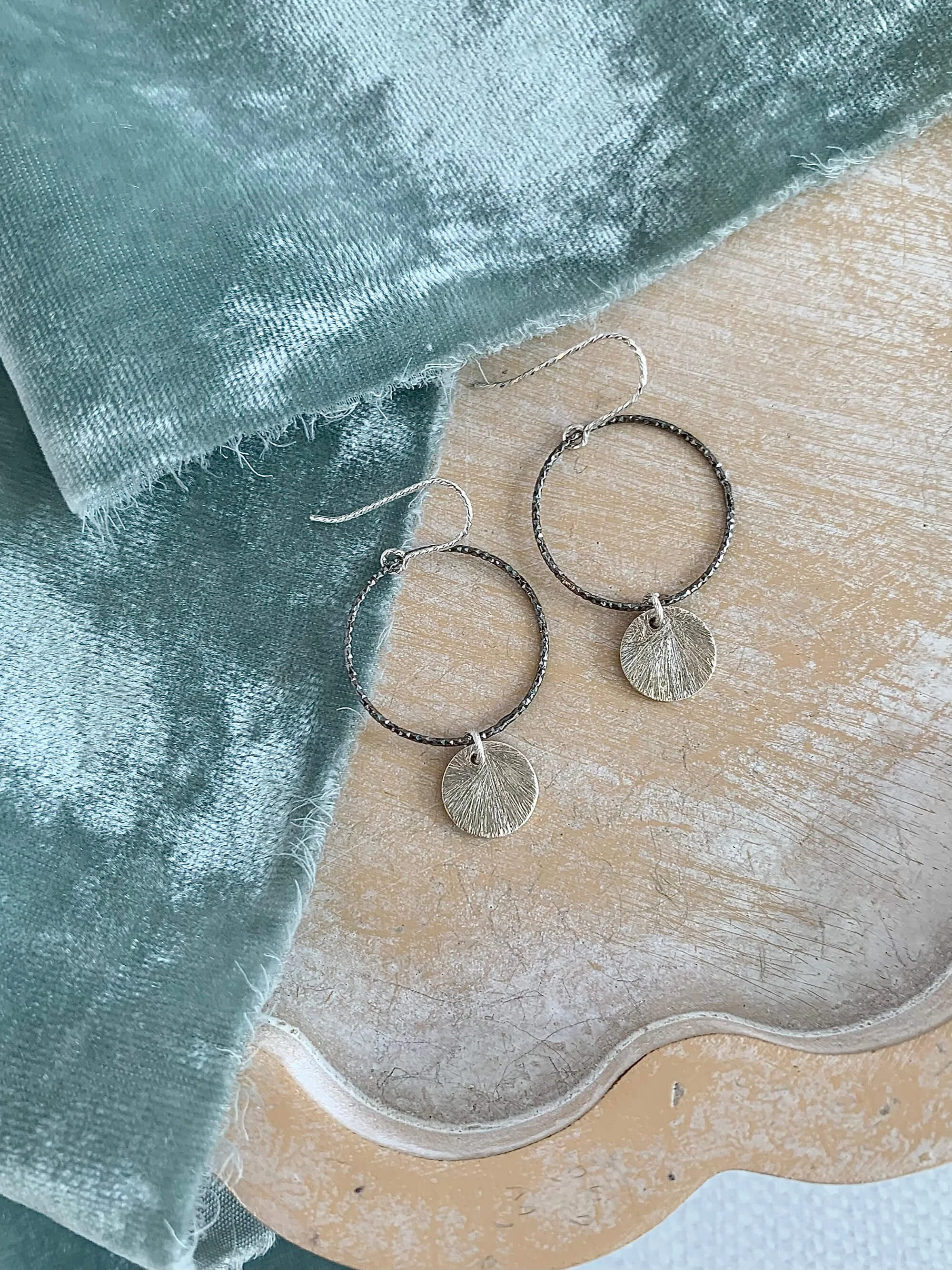 Circle Dot Dark Rhodium Silver Earrings