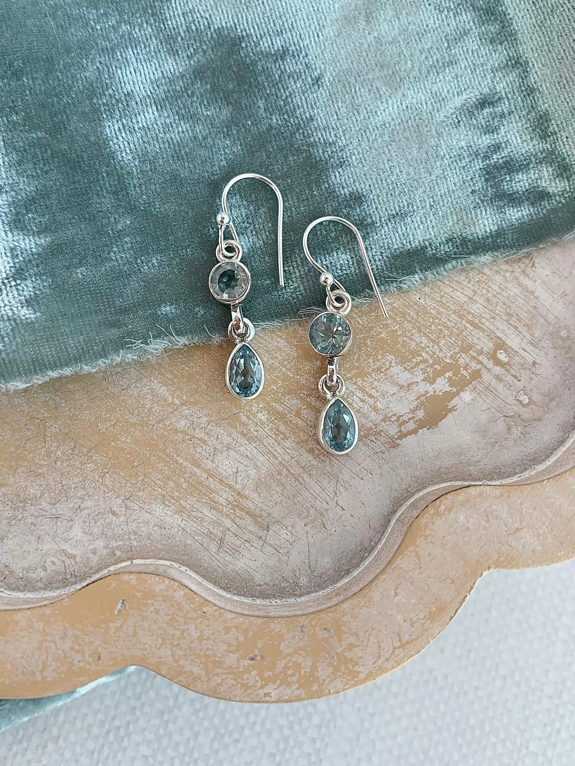 Double Blue Topaz Silver Earrings