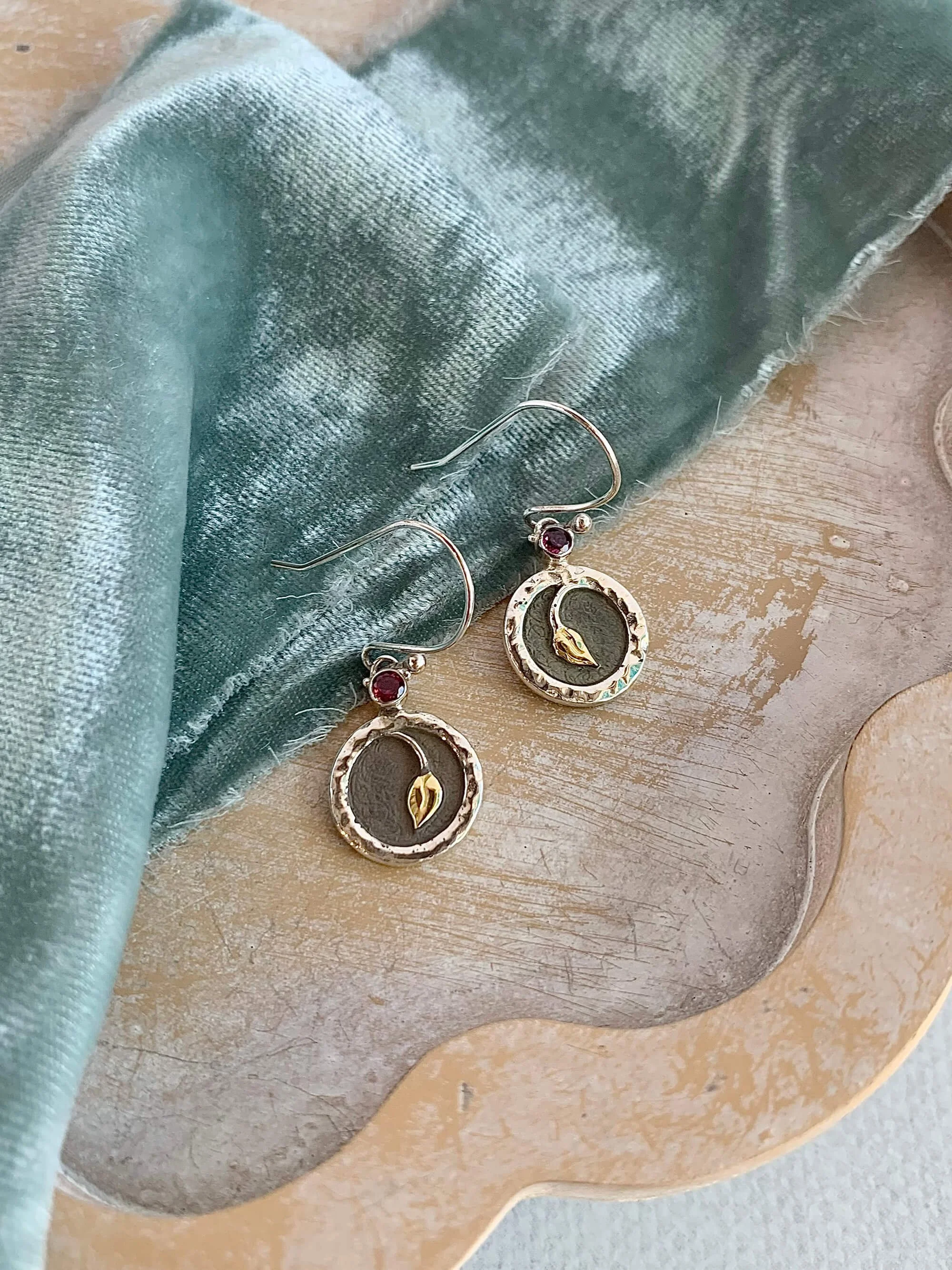 Mini Sprout Garnet Mixed Metal Earrings