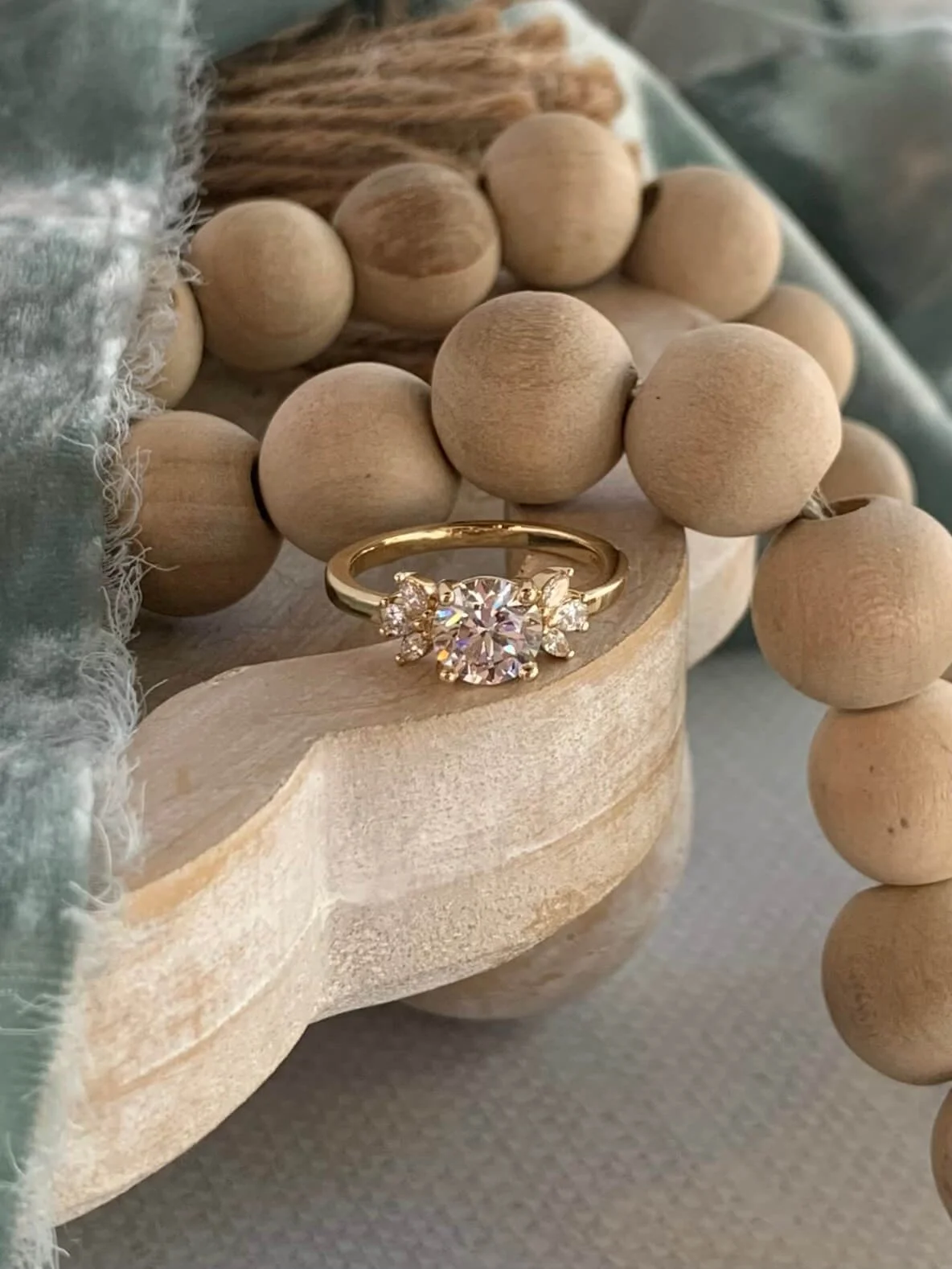 Marquise Diamond Leaf Accents 14k Yellow Gold Engagement Ring