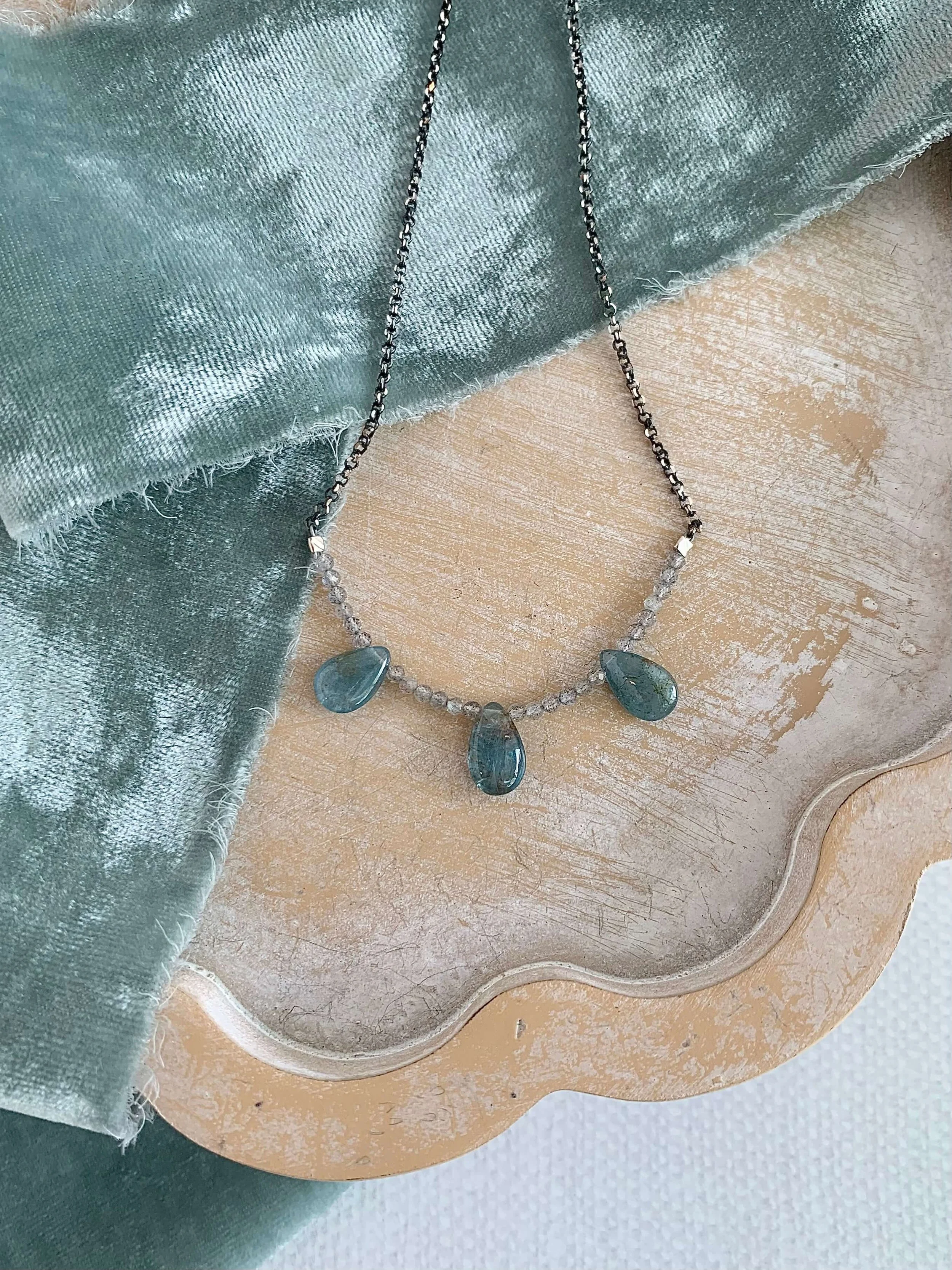 Moss Aquamarine Labradorite Silver Necklace