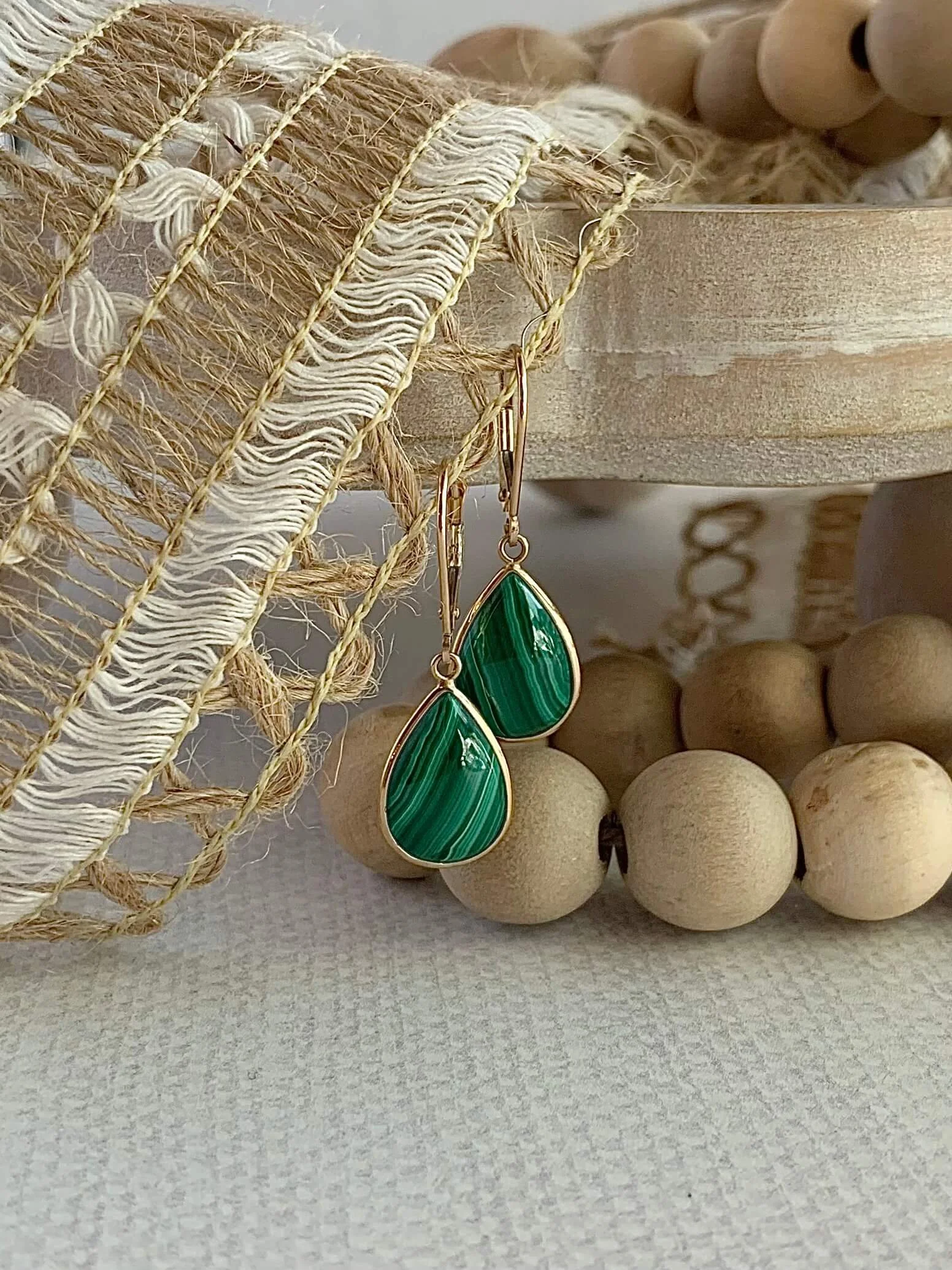 Calming Malachite 14k Yellow Gold Earrings
