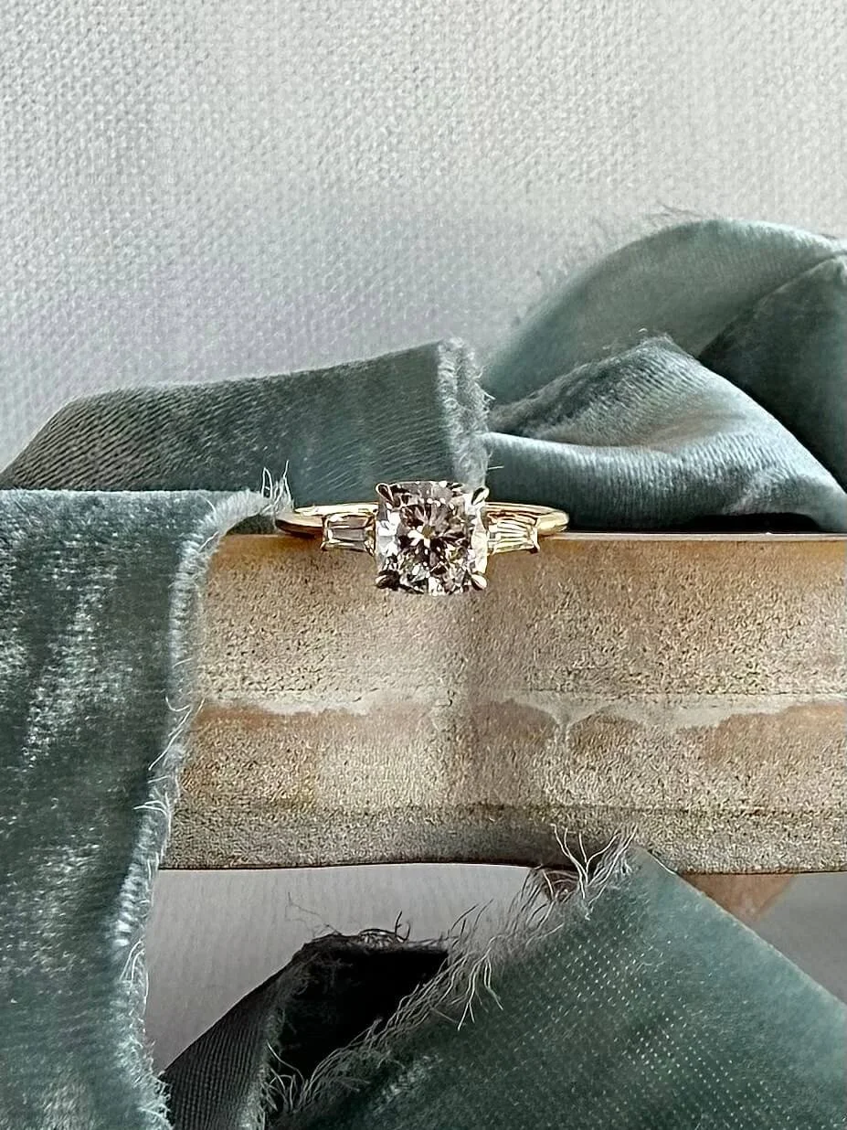 Gianna Cushion Cut 2.49ct Lab Diamond Tapered Accent 14k Yellow Gold Engagement Ring