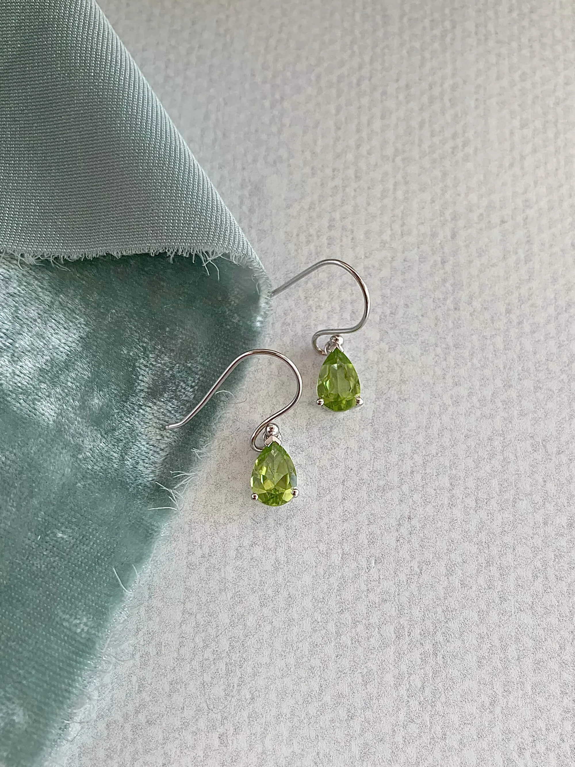 Pear Cut Peridot Silver Earrings