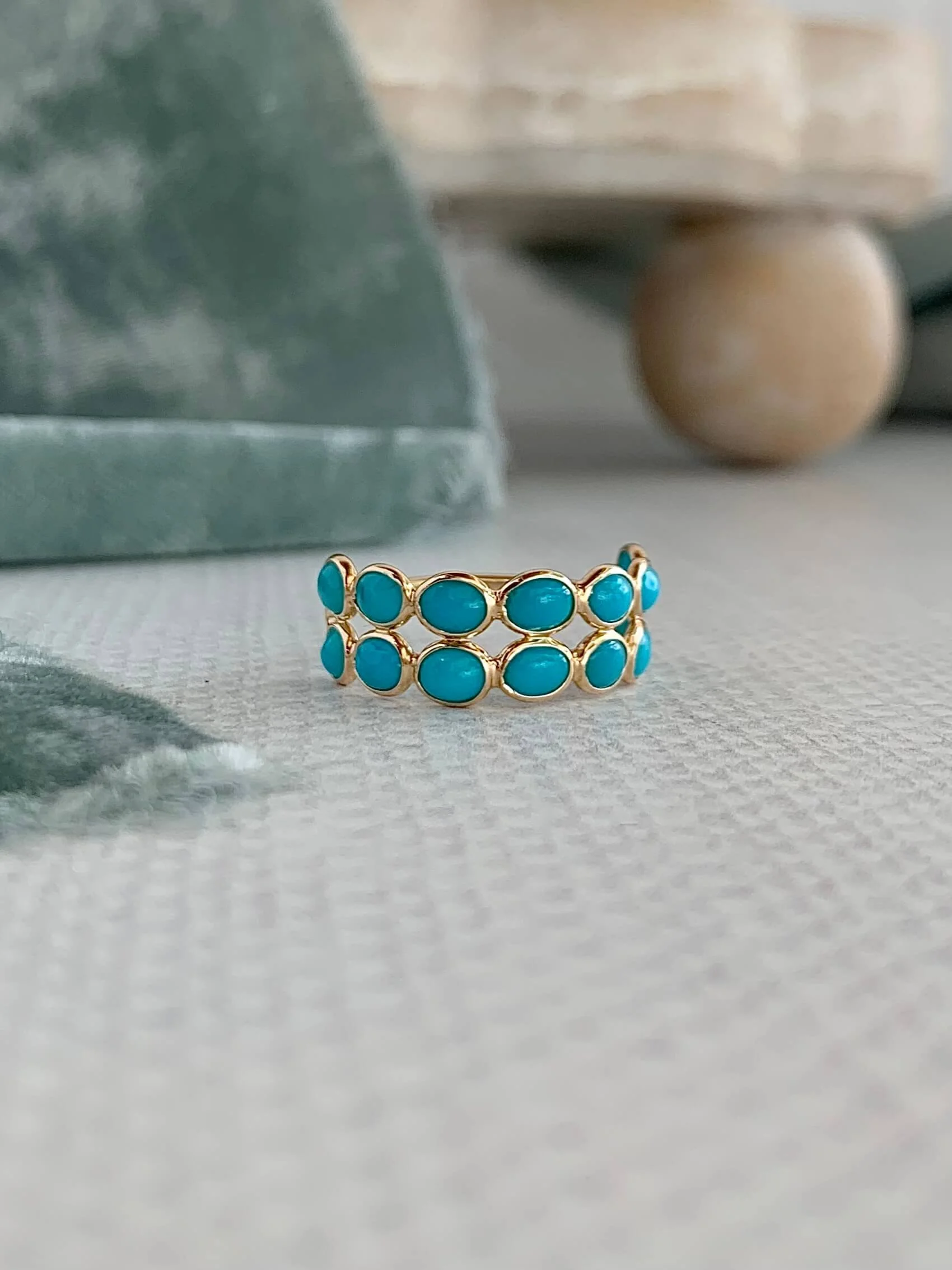 Double Row Turquoise 14k Yellow Gold Ring