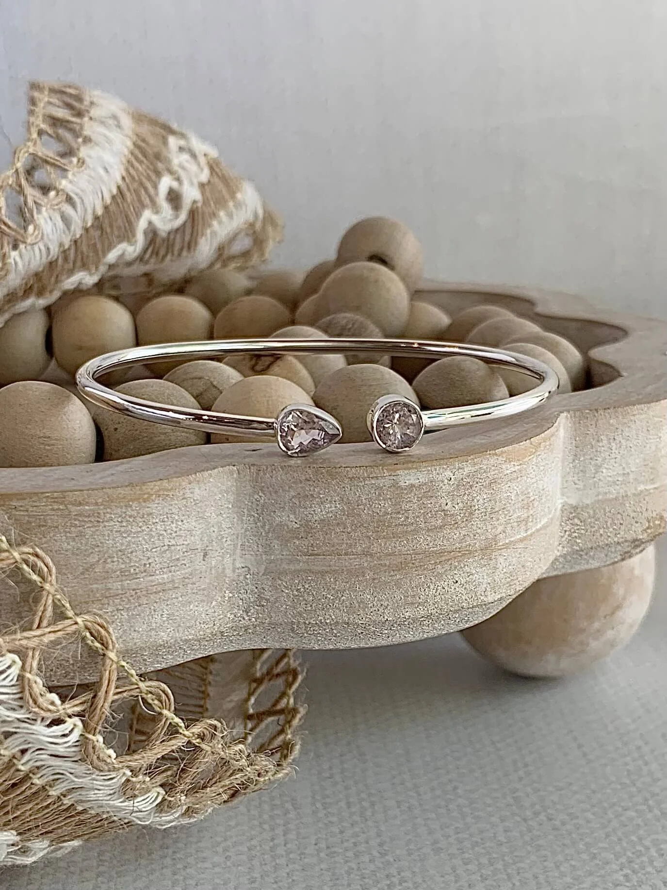 Subtle Pink Morganite Silver Twist Bracelet
