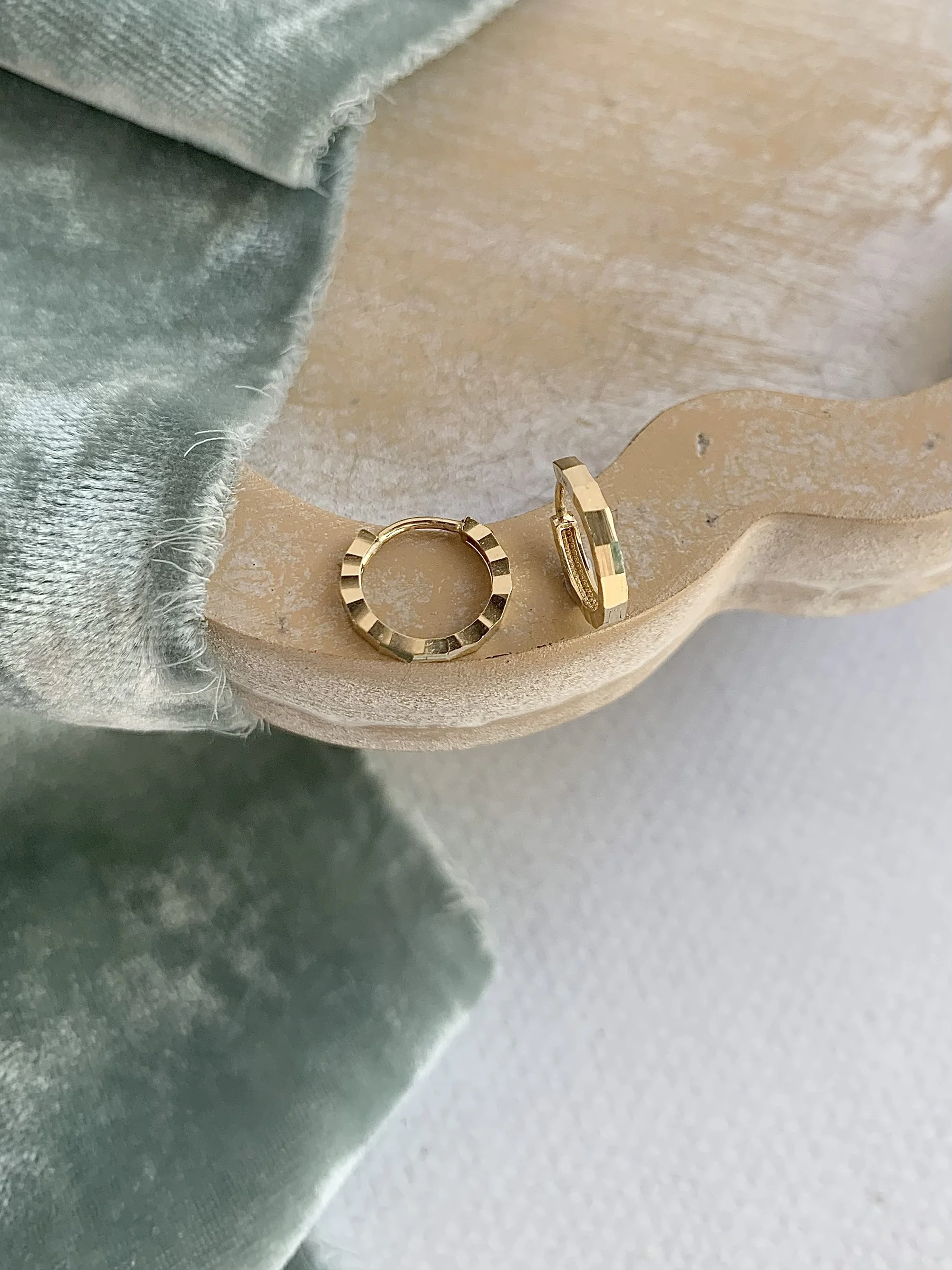 Faceted 12mm 14k Yellow Gold Huggie Earrings