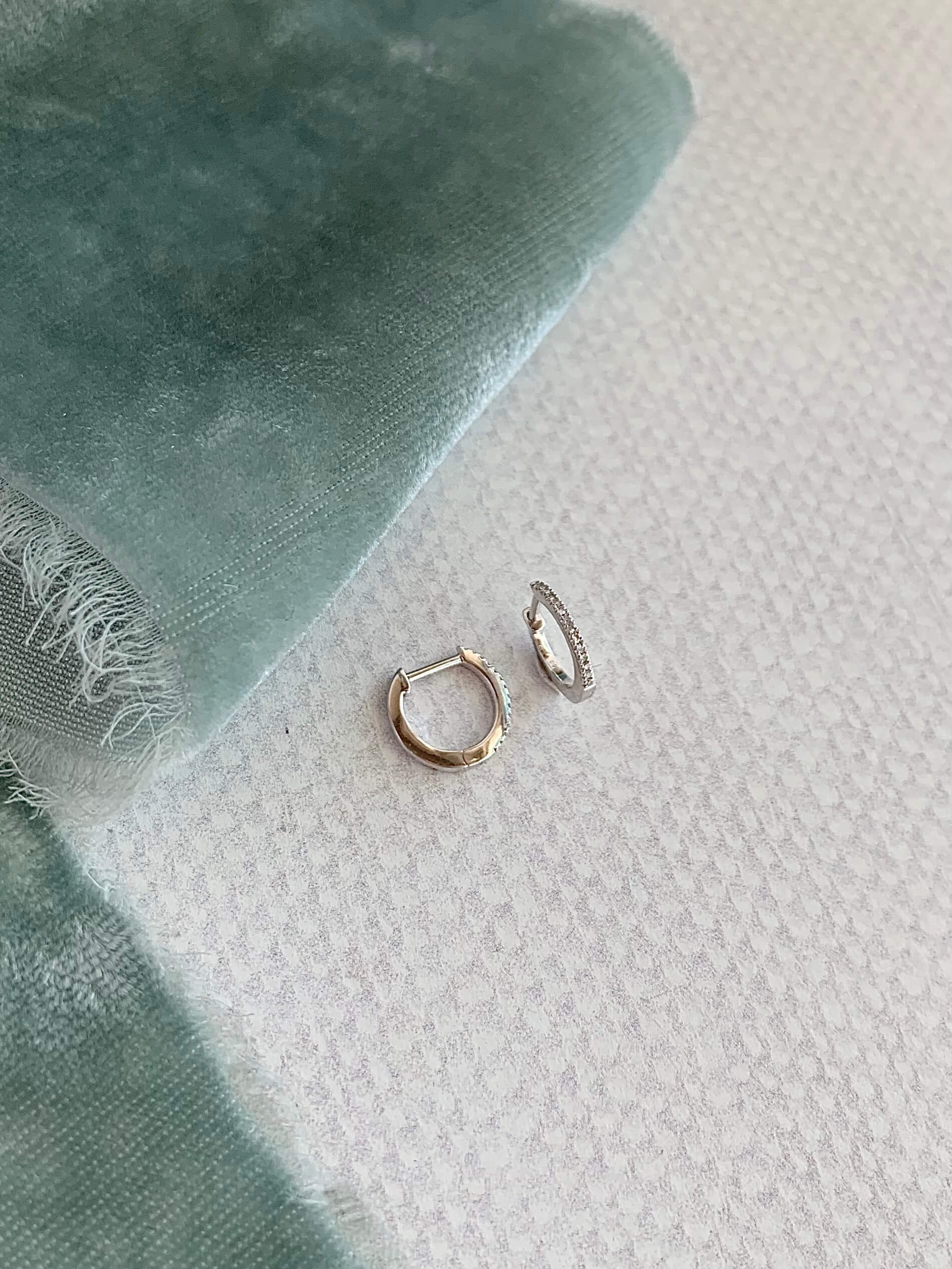 Dainty Pave Diamond 14k White Gold Huggie Earrings