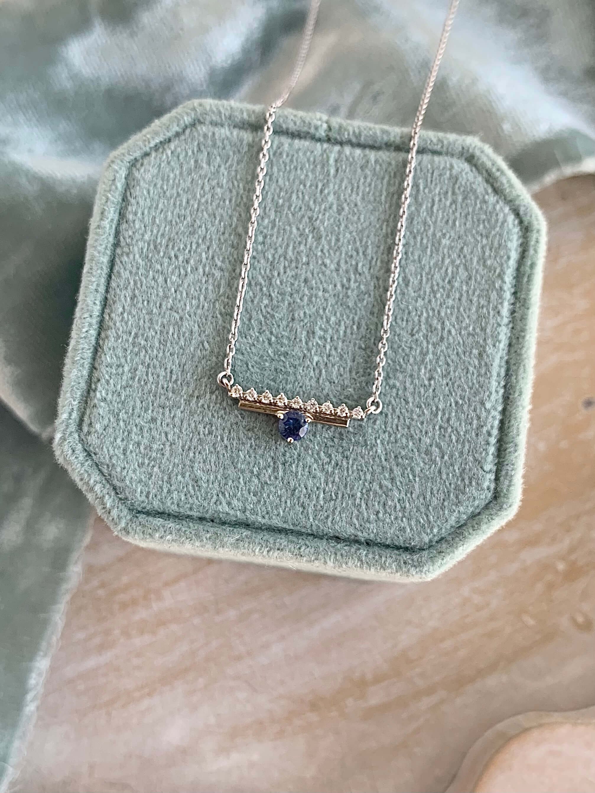 Sapphire Diamond Bar 14k White Gold Necklace