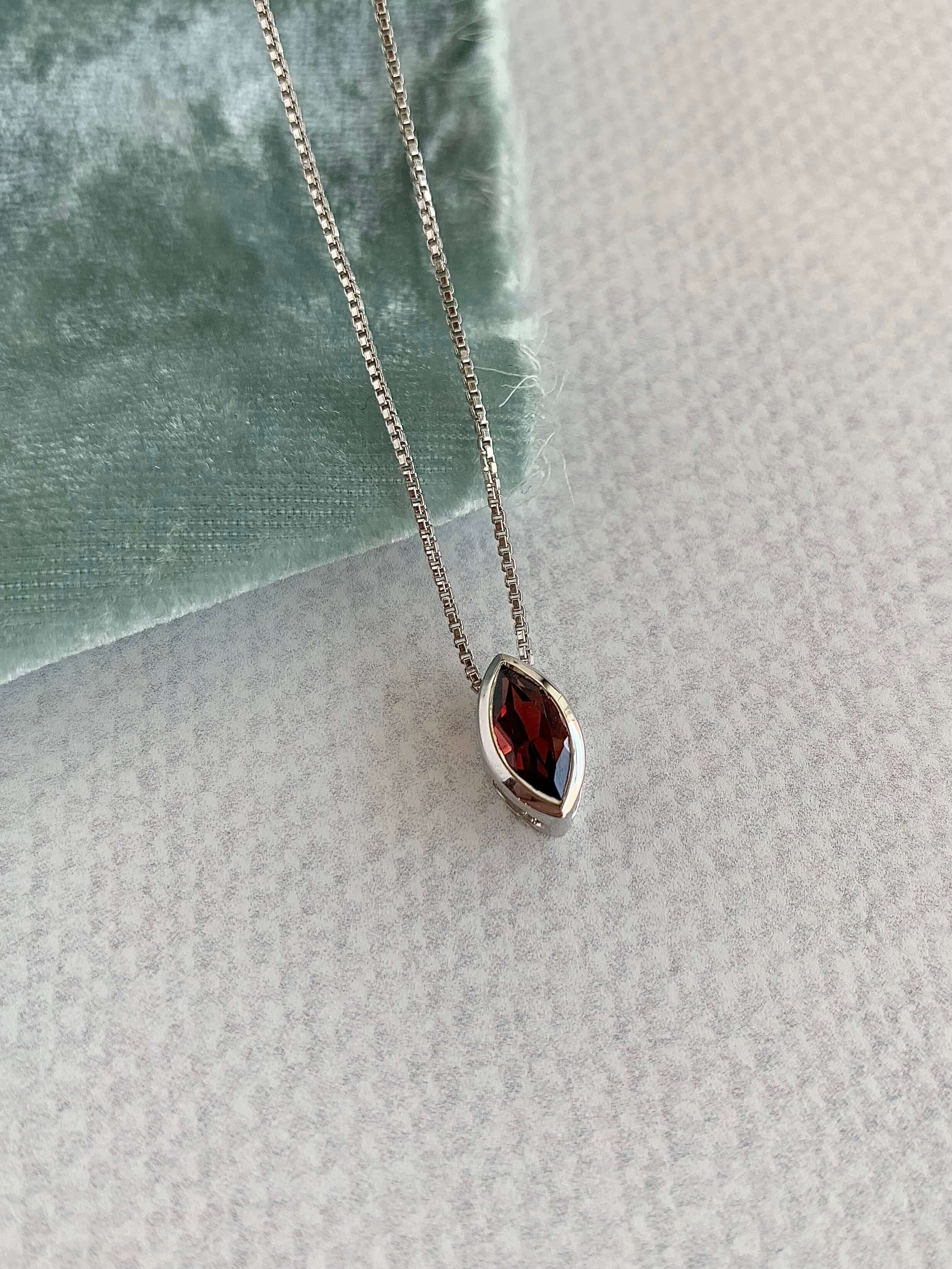 Marquise Garnet Silver Necklace