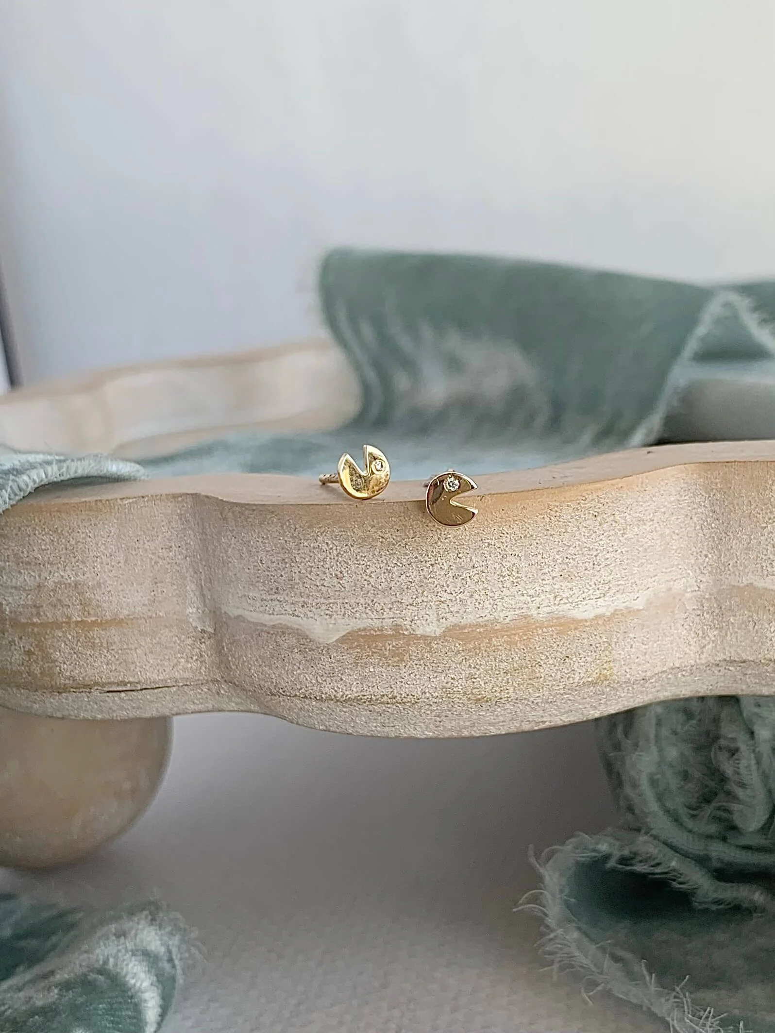 Pac-Man Diamond 14k Yellow Gold Stud Earrings