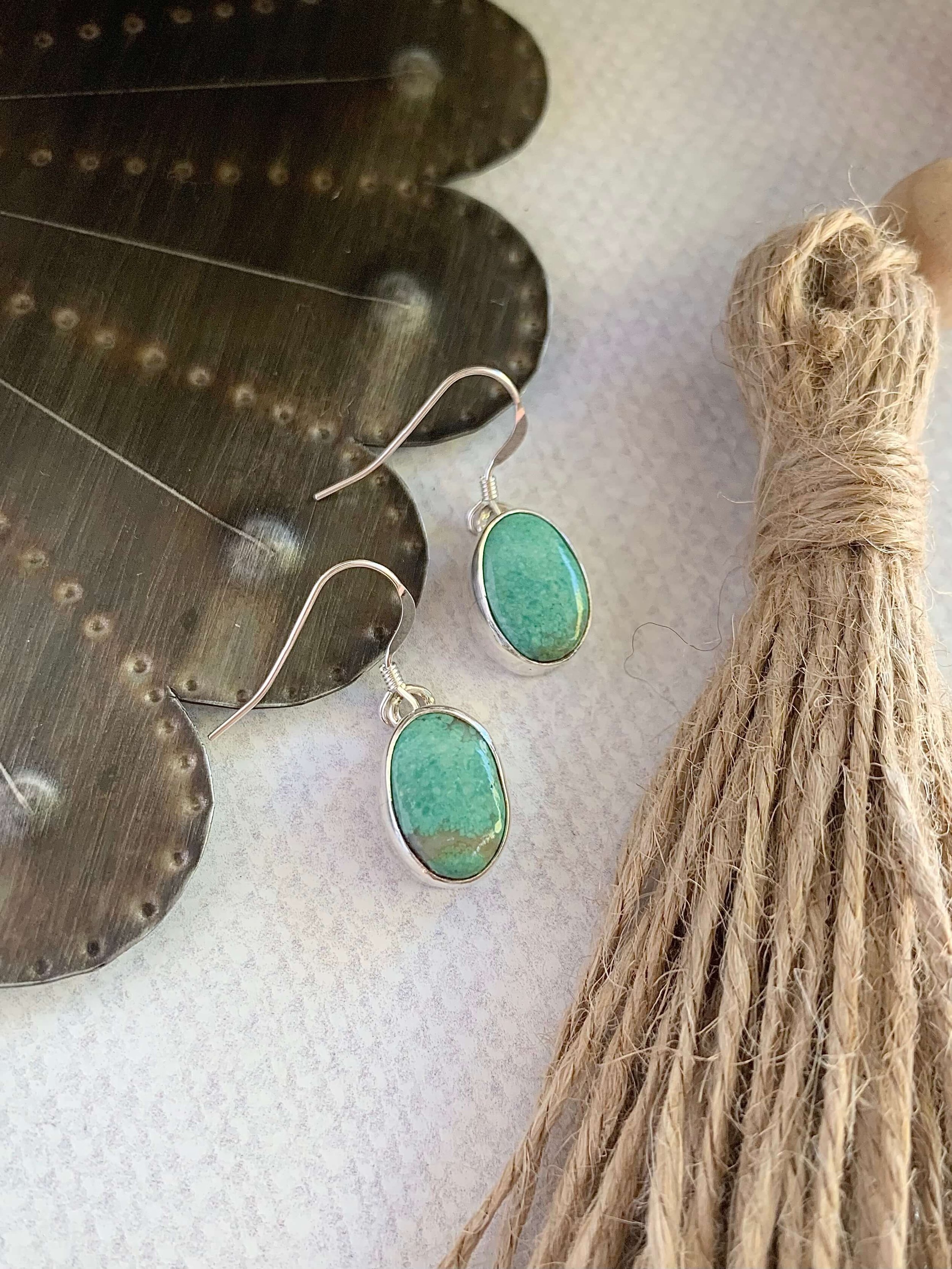 Pretty Oval Turquoise Silver Earrings