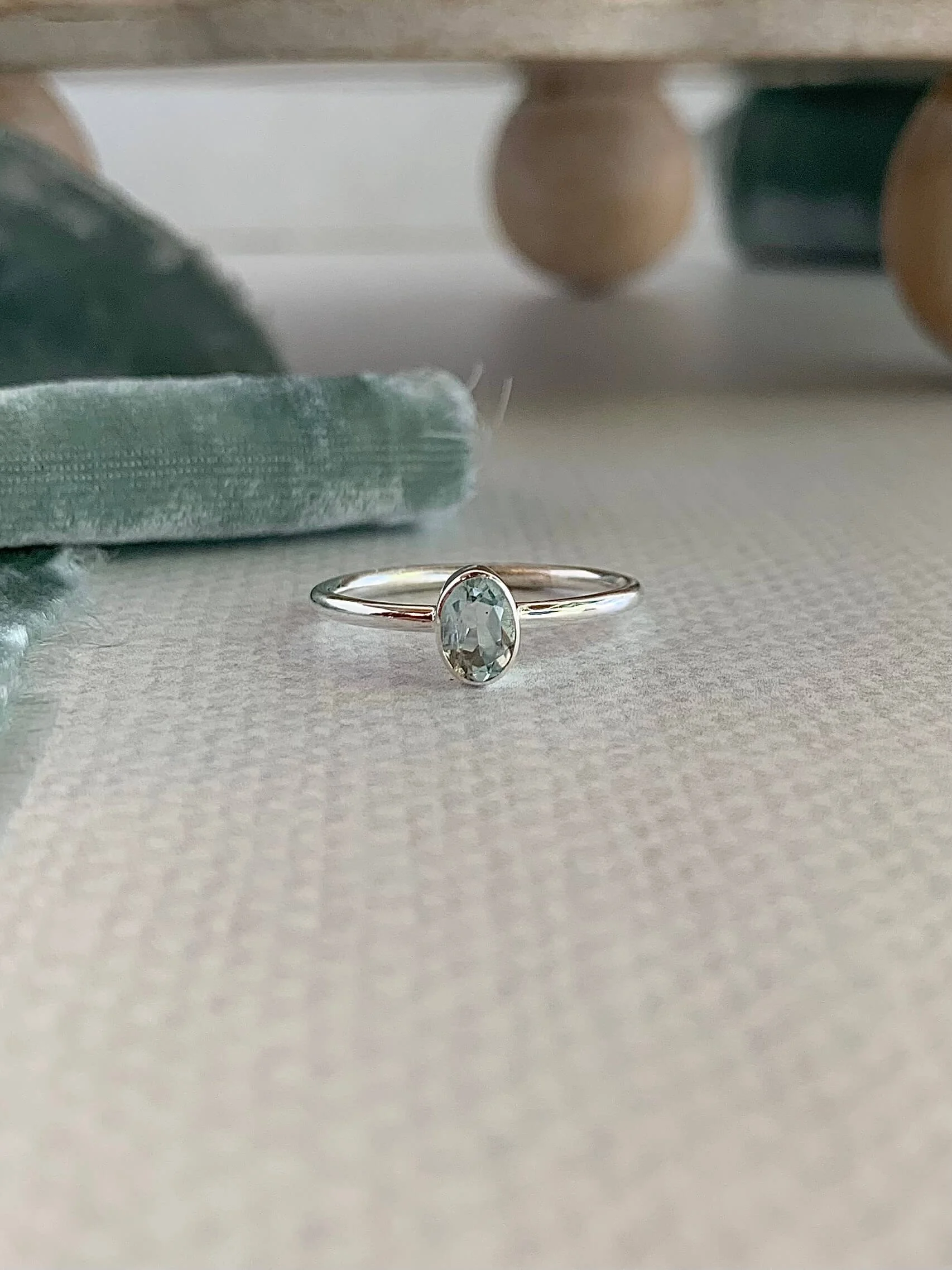 Full Bezel Oval Aquamarine Silver Ring