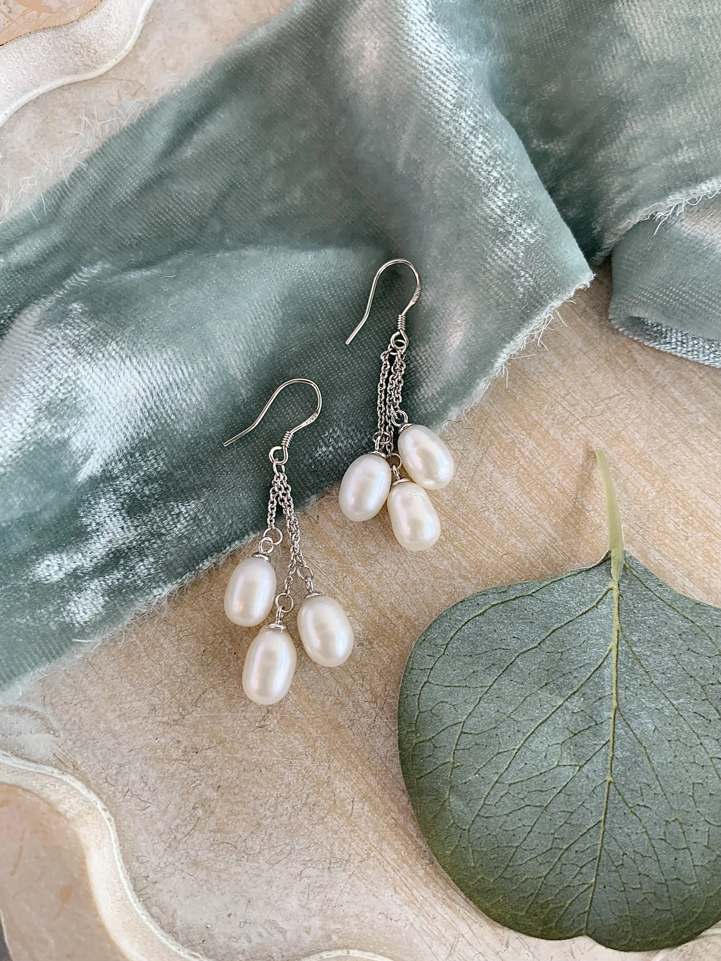 Freshwater Pearl Trio Silver Earrings