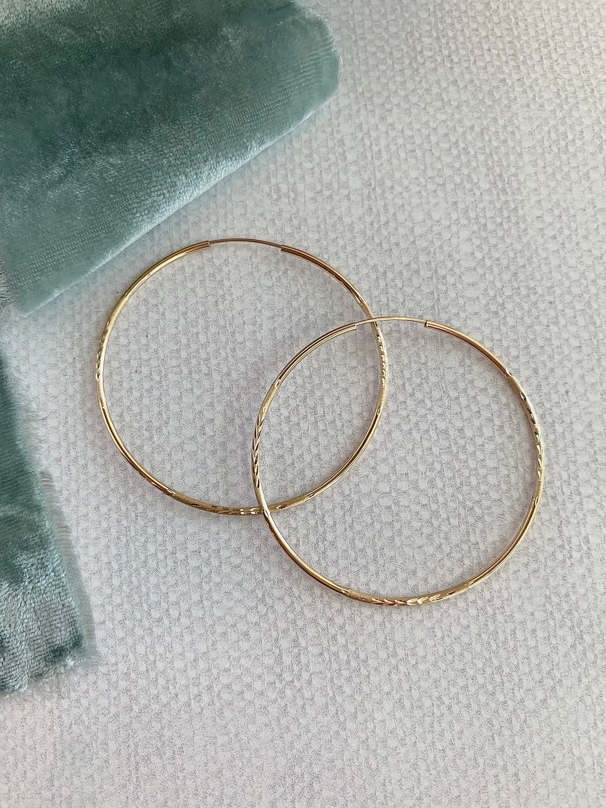 Bold 55mm Etched 14k Yellow Gold Hoops