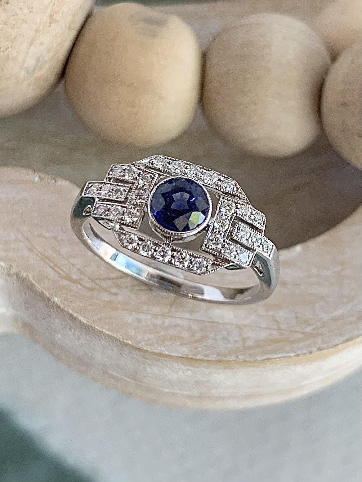 Sabine Platinum Vintage-inspired Sapphire & Diamond Engagement Ring