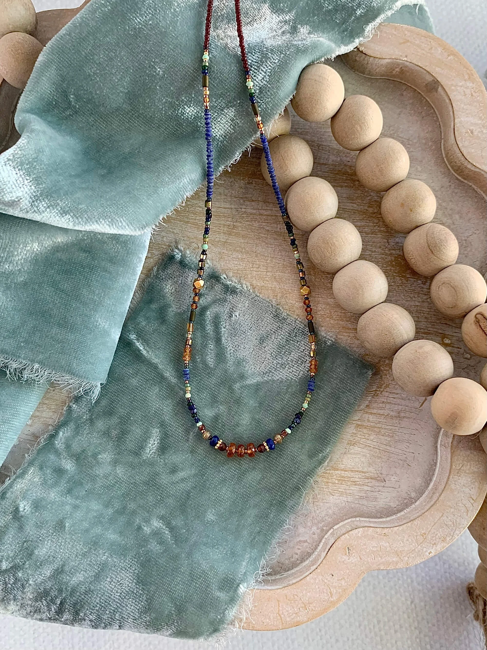 Madera Citrine, Hessonite, Lapis, Turquoise Gold Fill Necklace