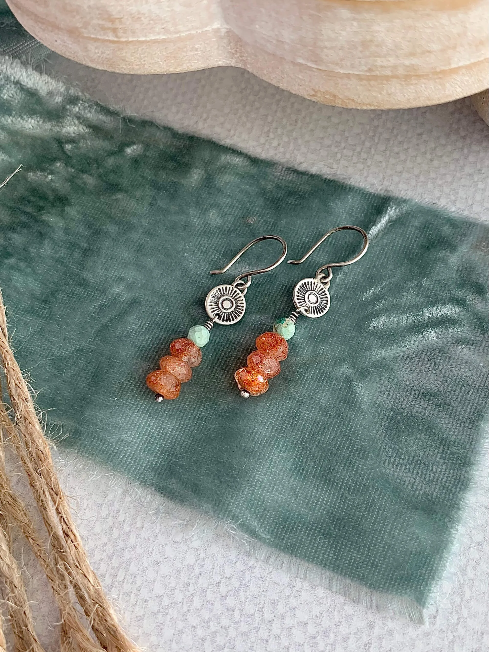 Talara Sunstone Stacked Mesa Silver Earrings