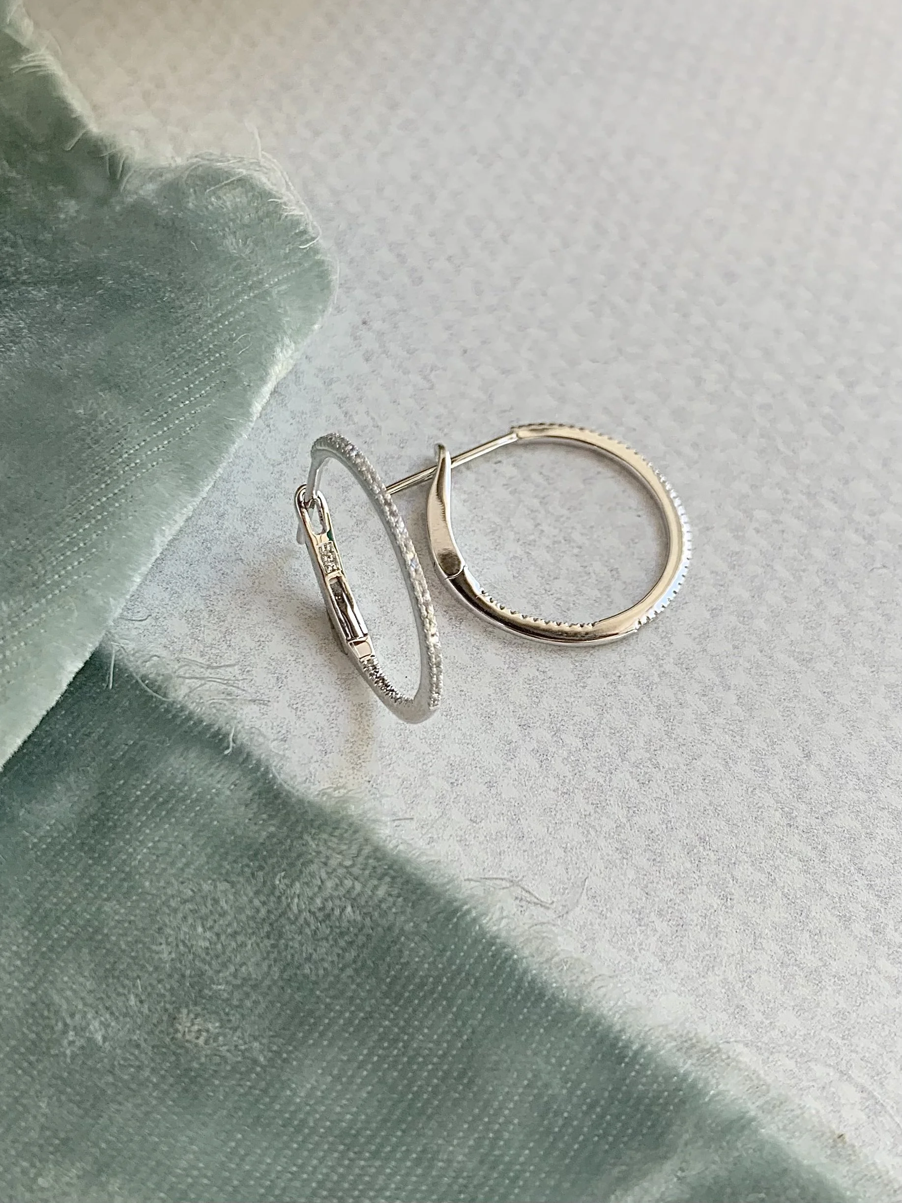 Pave Diamond .11ctw 19mm 14k White Gold Hoop Earrings