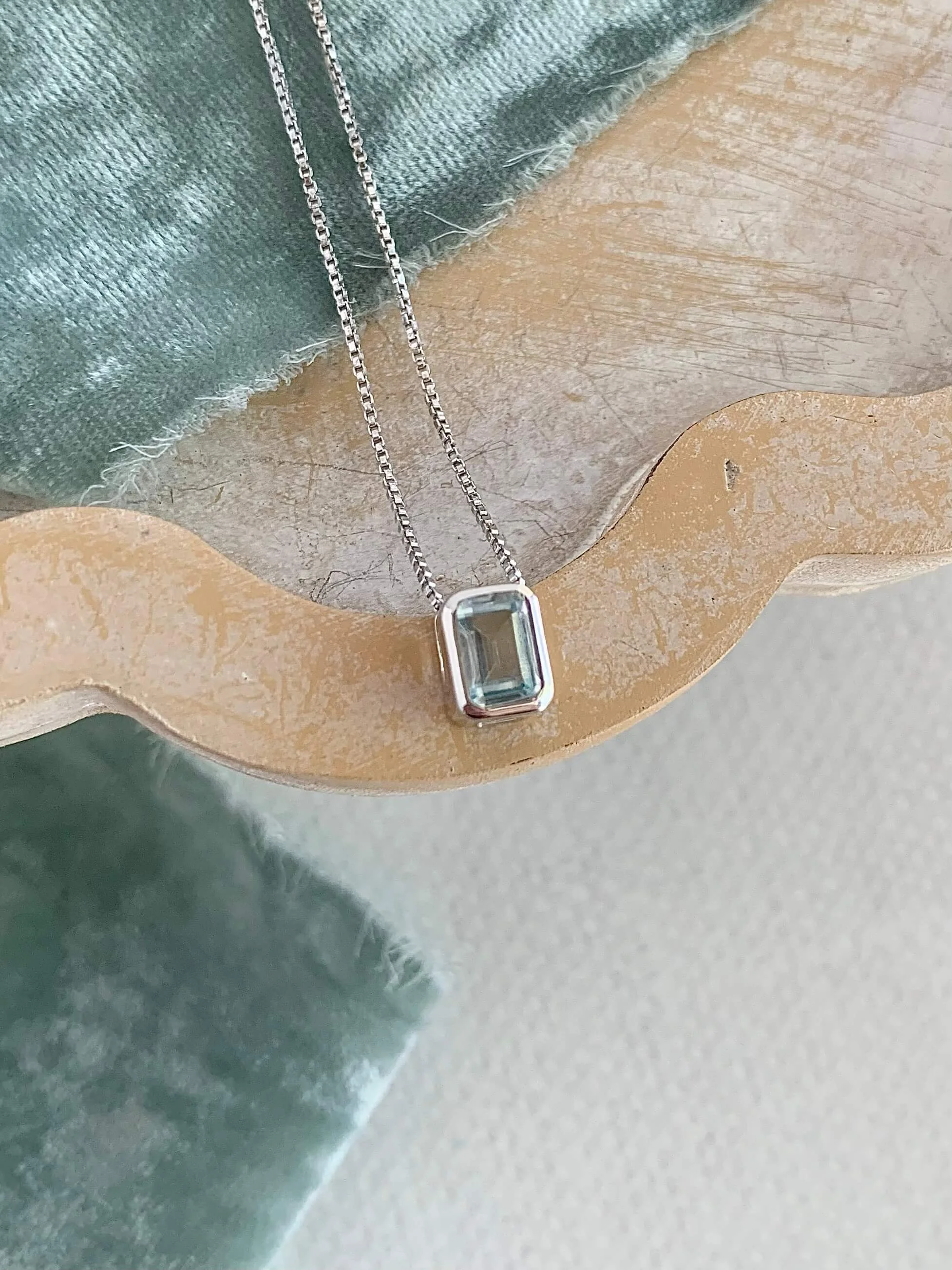 Emerald Cut Blue Topaz Silver Necklace