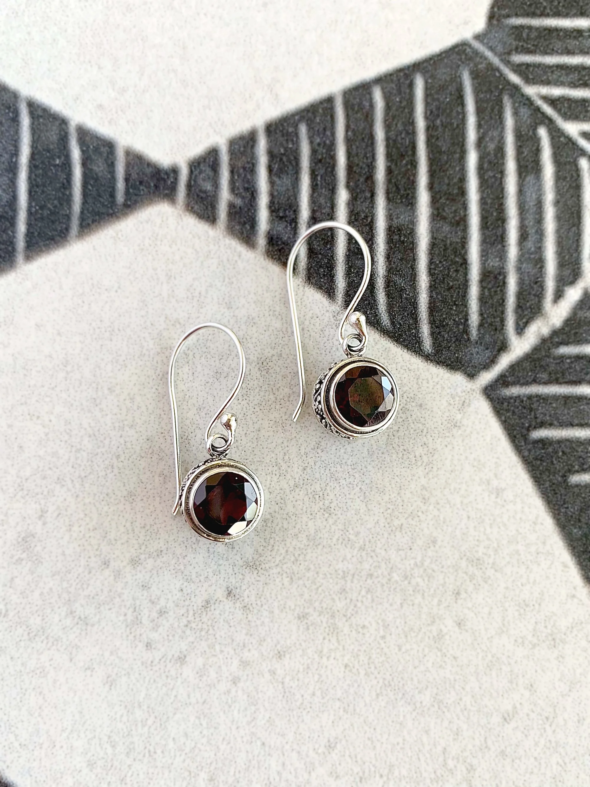 Deep Red Garnet Silver Earrings
