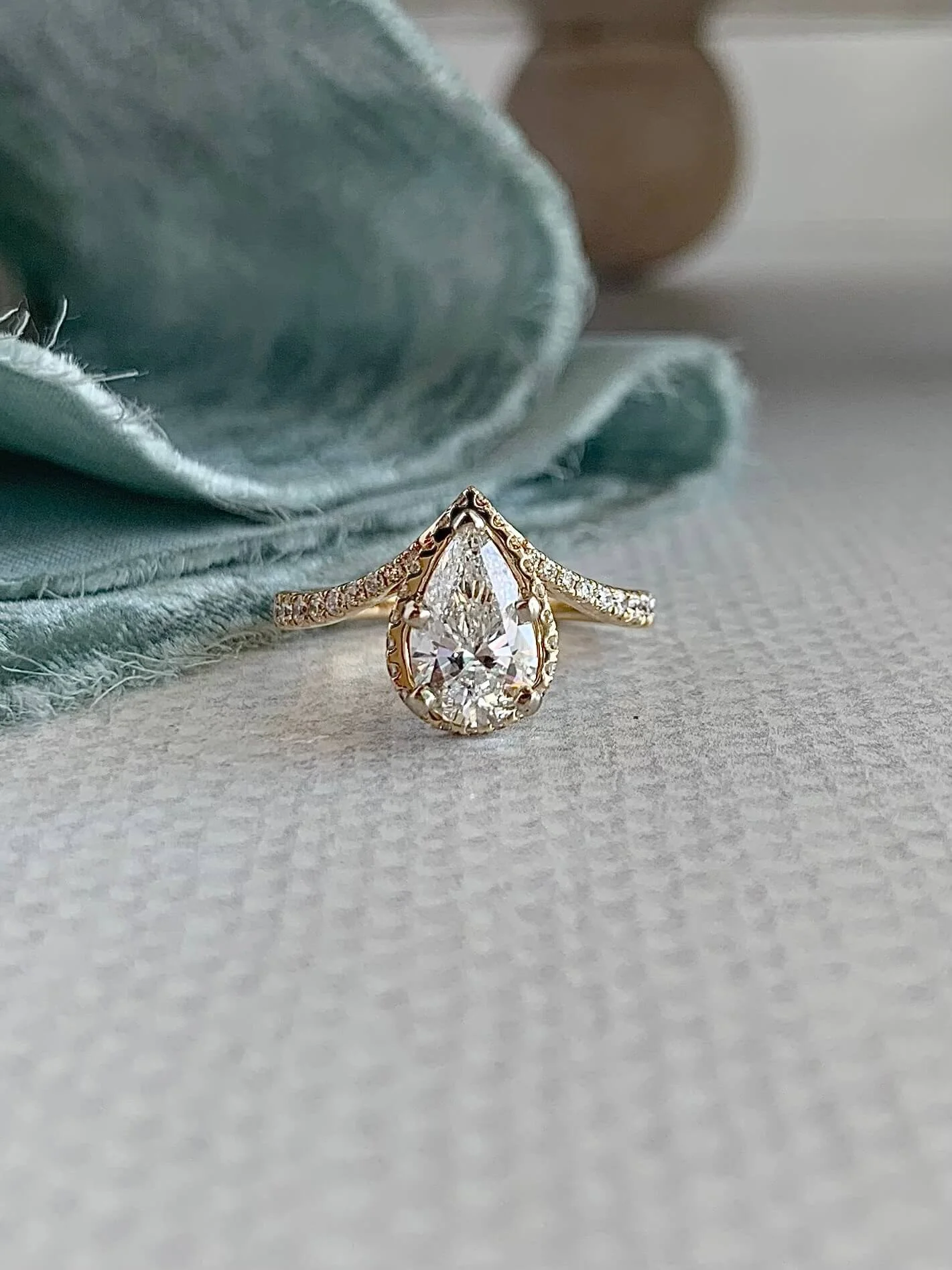 Claudia 1.21ct Pear Cut Lab Diamond 14k Yellow Gold Lotus Engagement Ring